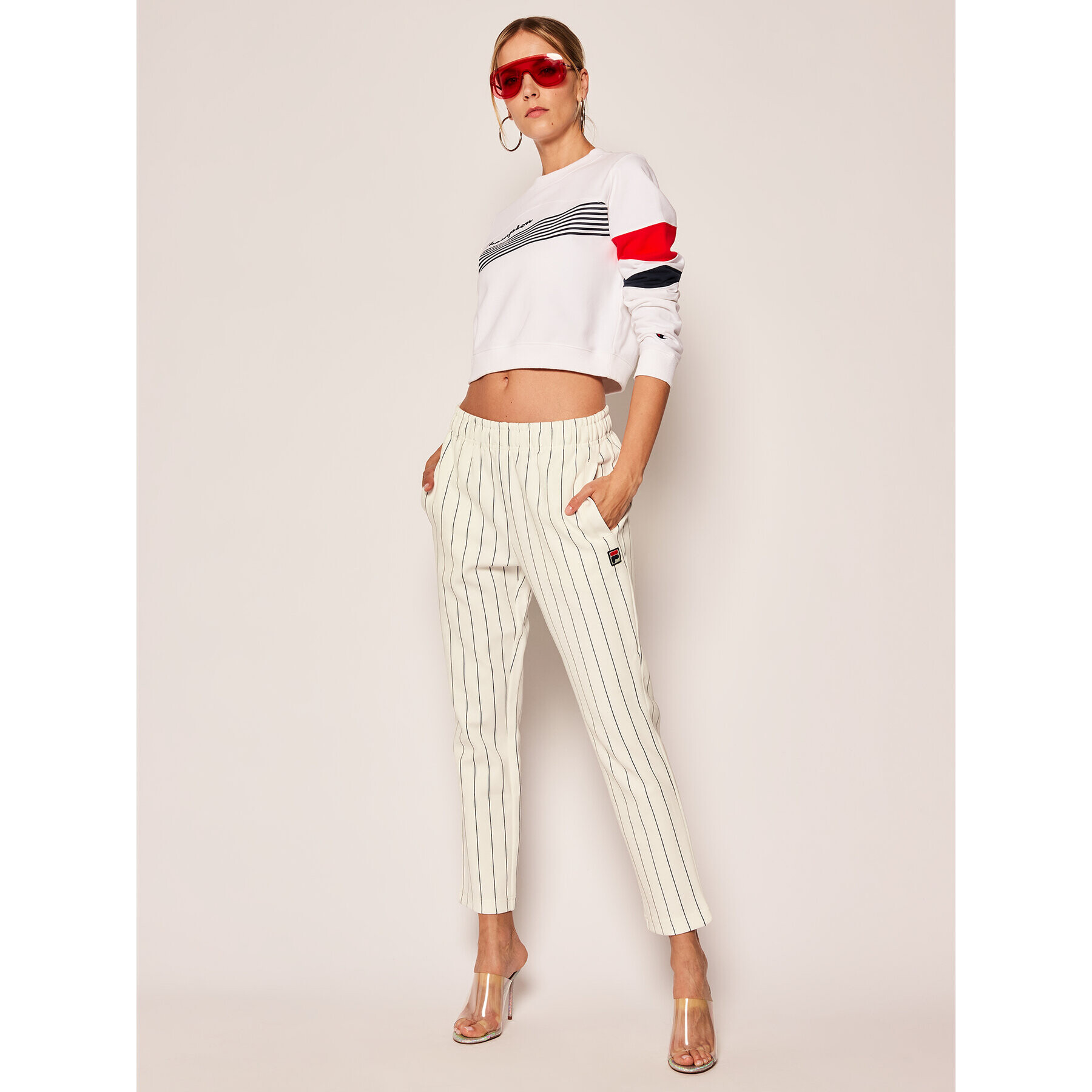 Champion Mikina Graphic Stripe And Colour Block Cropped 112761 Bílá Regular Fit - Pepit.cz