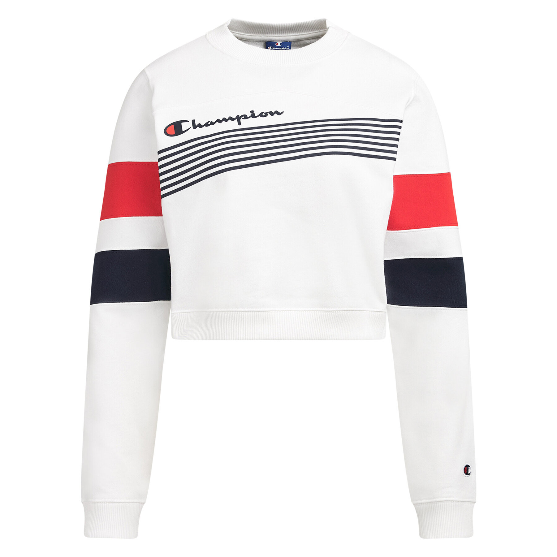 Champion Mikina Graphic Stripe And Colour Block Cropped 112761 Bílá Regular Fit - Pepit.cz