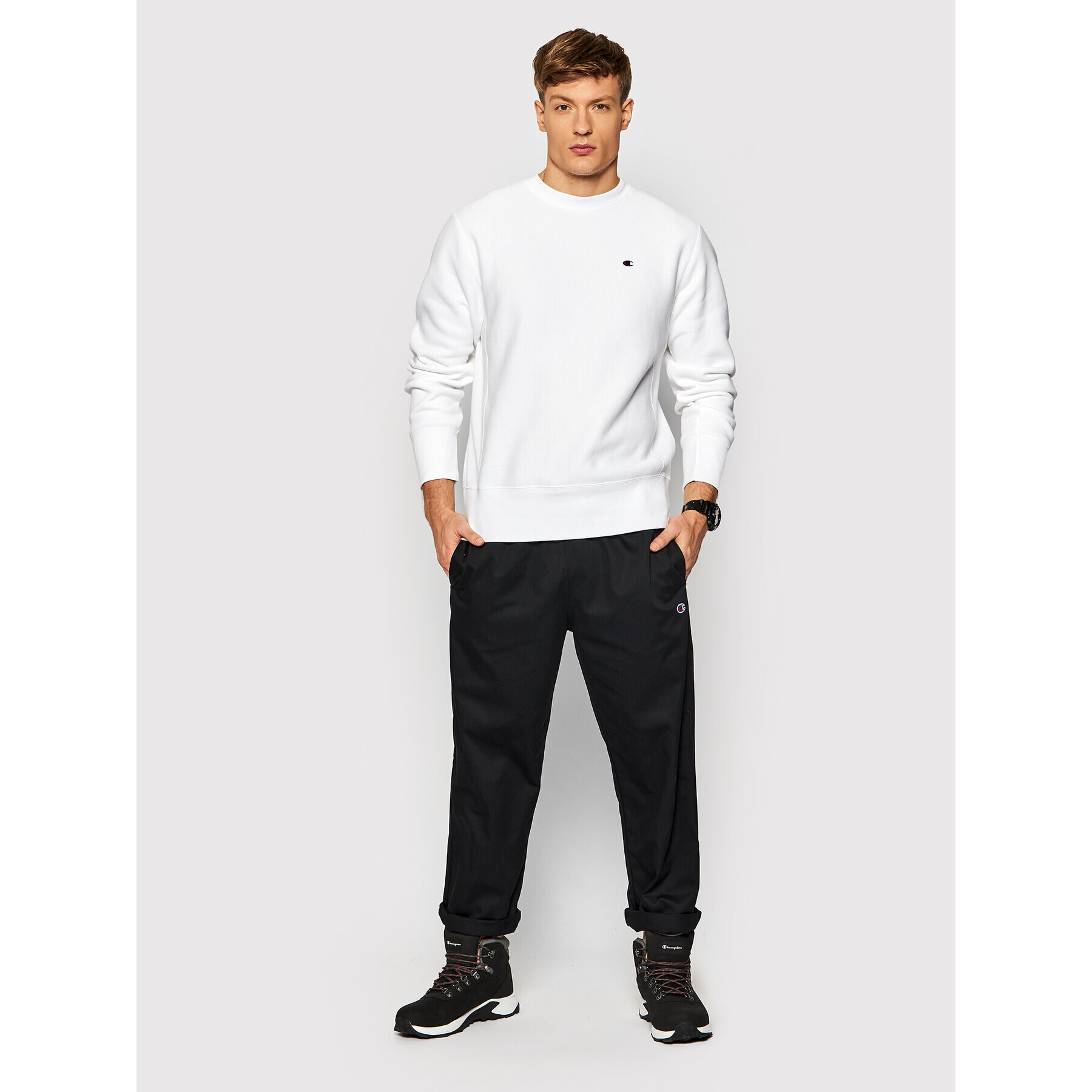 Champion Mikina Reverse Weave C Logo 216495 Bílá Regular Fit - Pepit.cz