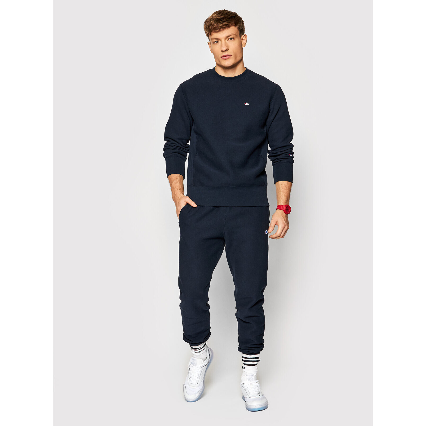 Champion Mikina Reverse Weave C Logo 216495 Tmavomodrá Regular Fit - Pepit.cz