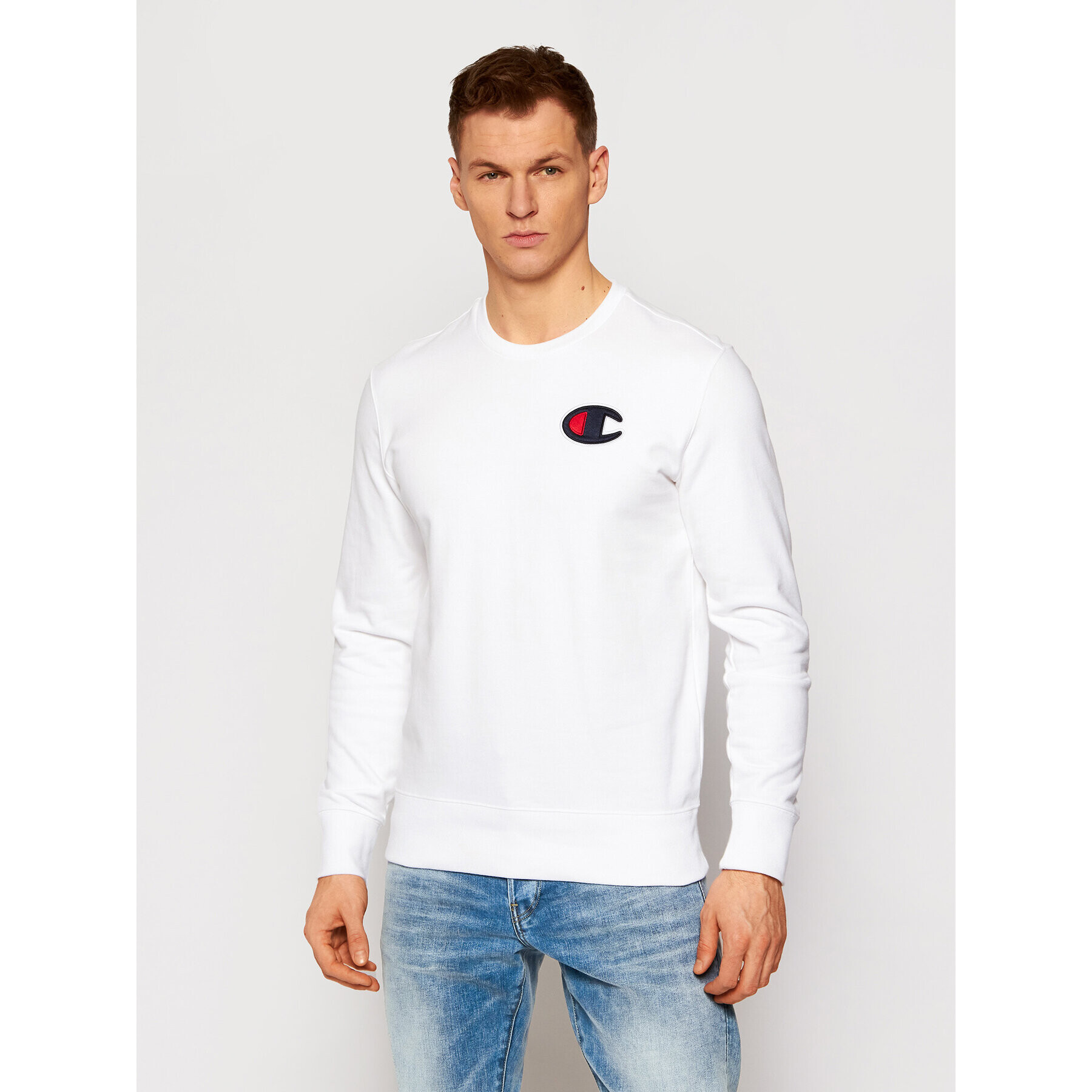 Champion Mikina Satin C Logo 214189 Bílá Regular Fit - Pepit.cz