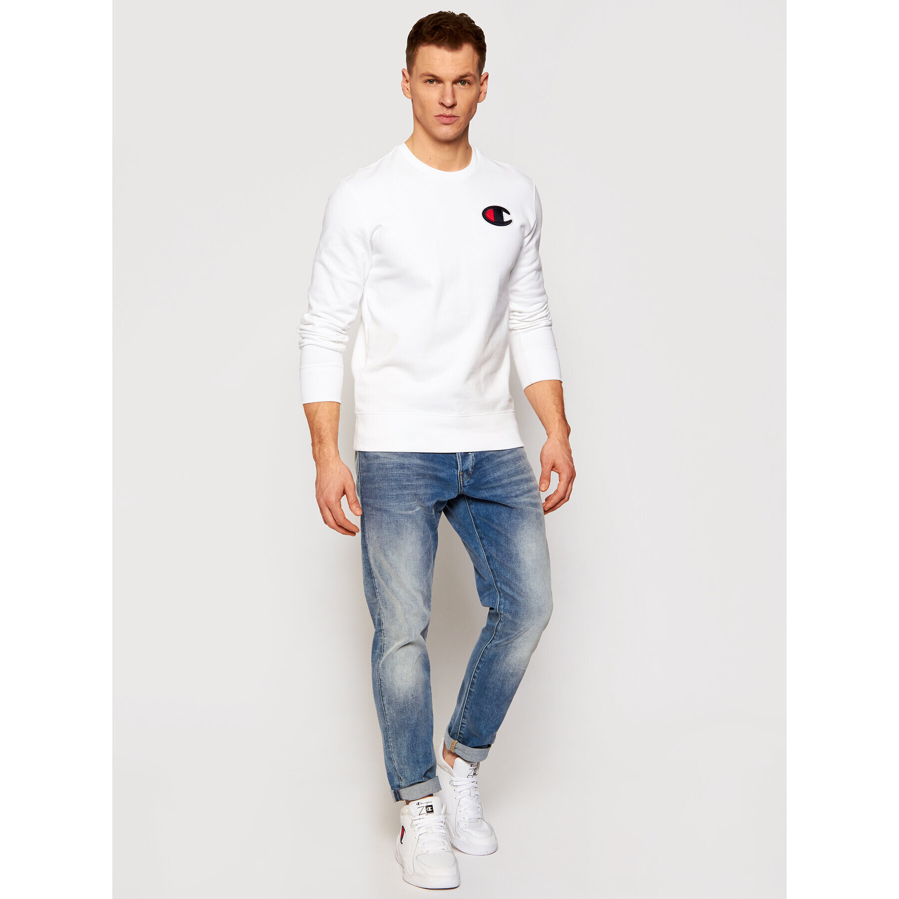 Champion Mikina Satin C Logo 214189 Bílá Regular Fit - Pepit.cz