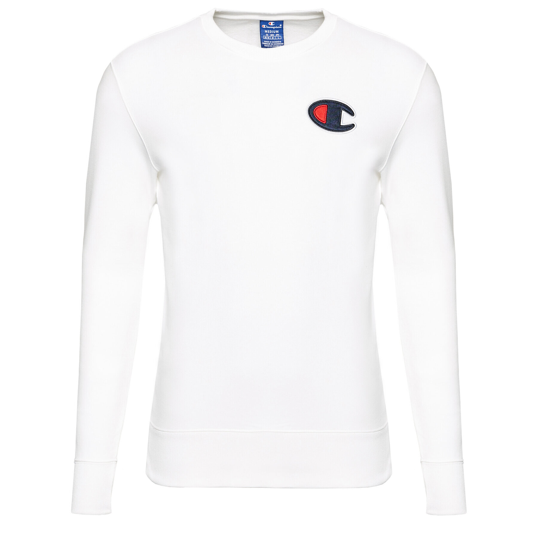 Champion Mikina Satin C Logo 214189 Bílá Regular Fit - Pepit.cz