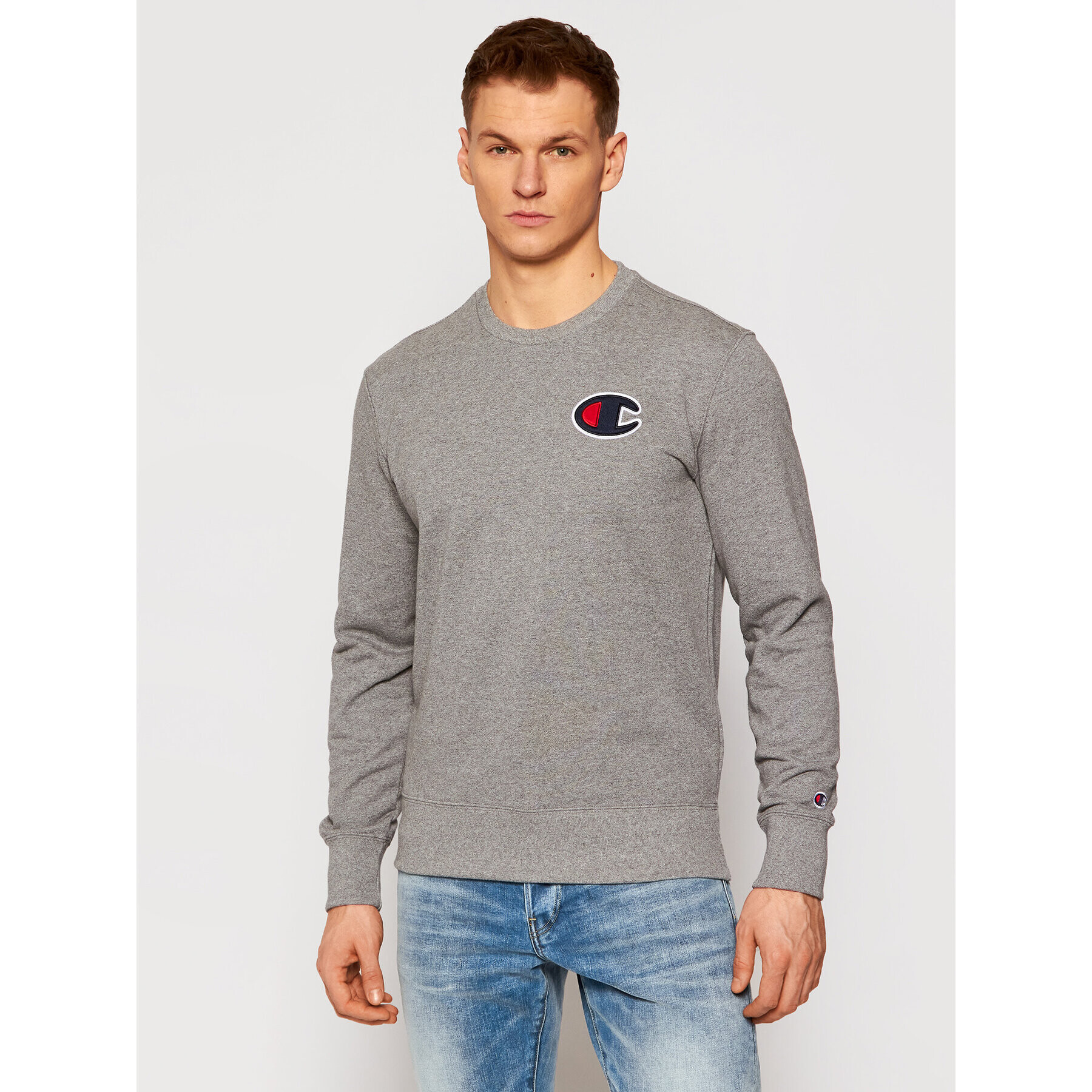 Champion Mikina Satin C Logo 214189 Šedá Regular Fit - Pepit.cz