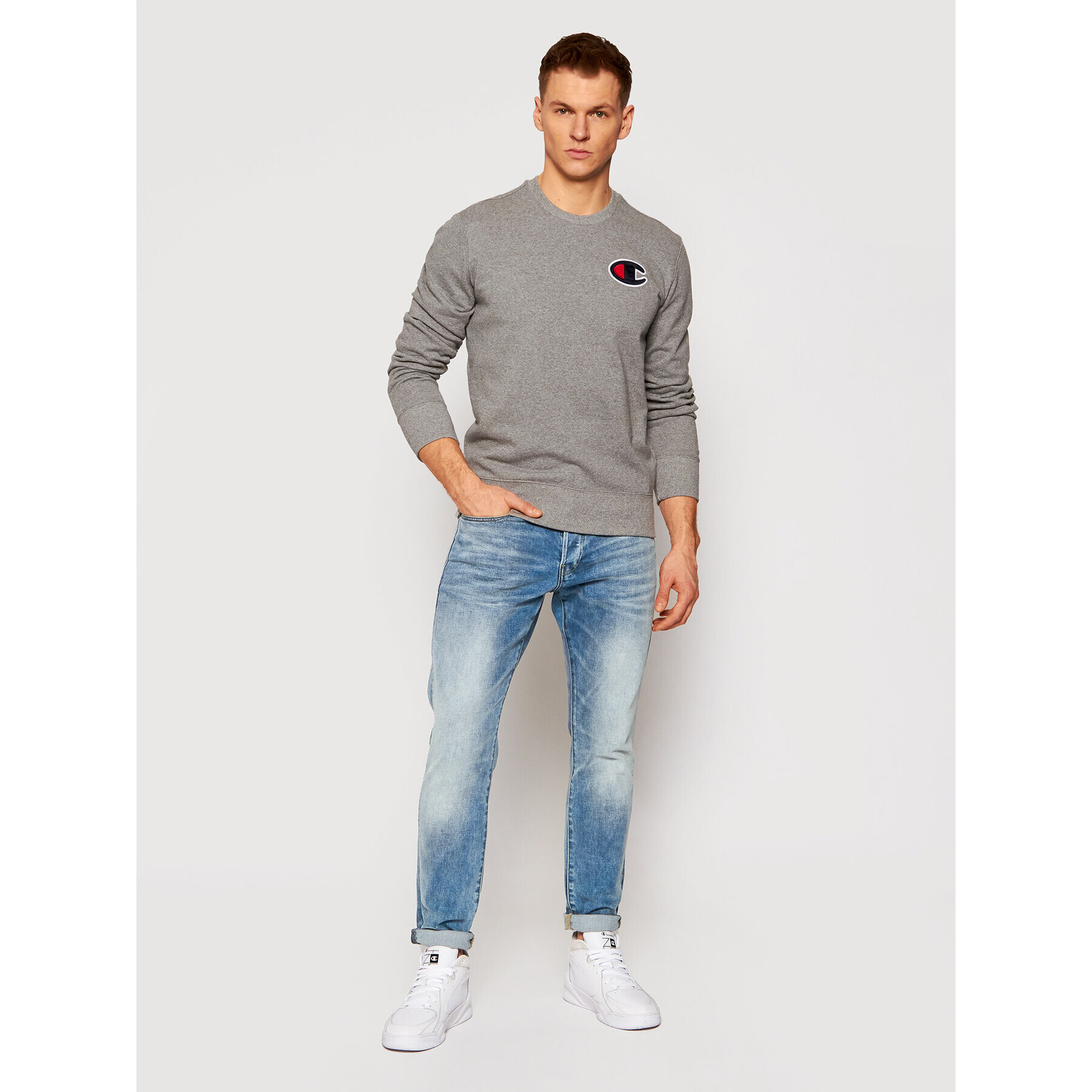 Champion Mikina Satin C Logo 214189 Šedá Regular Fit - Pepit.cz