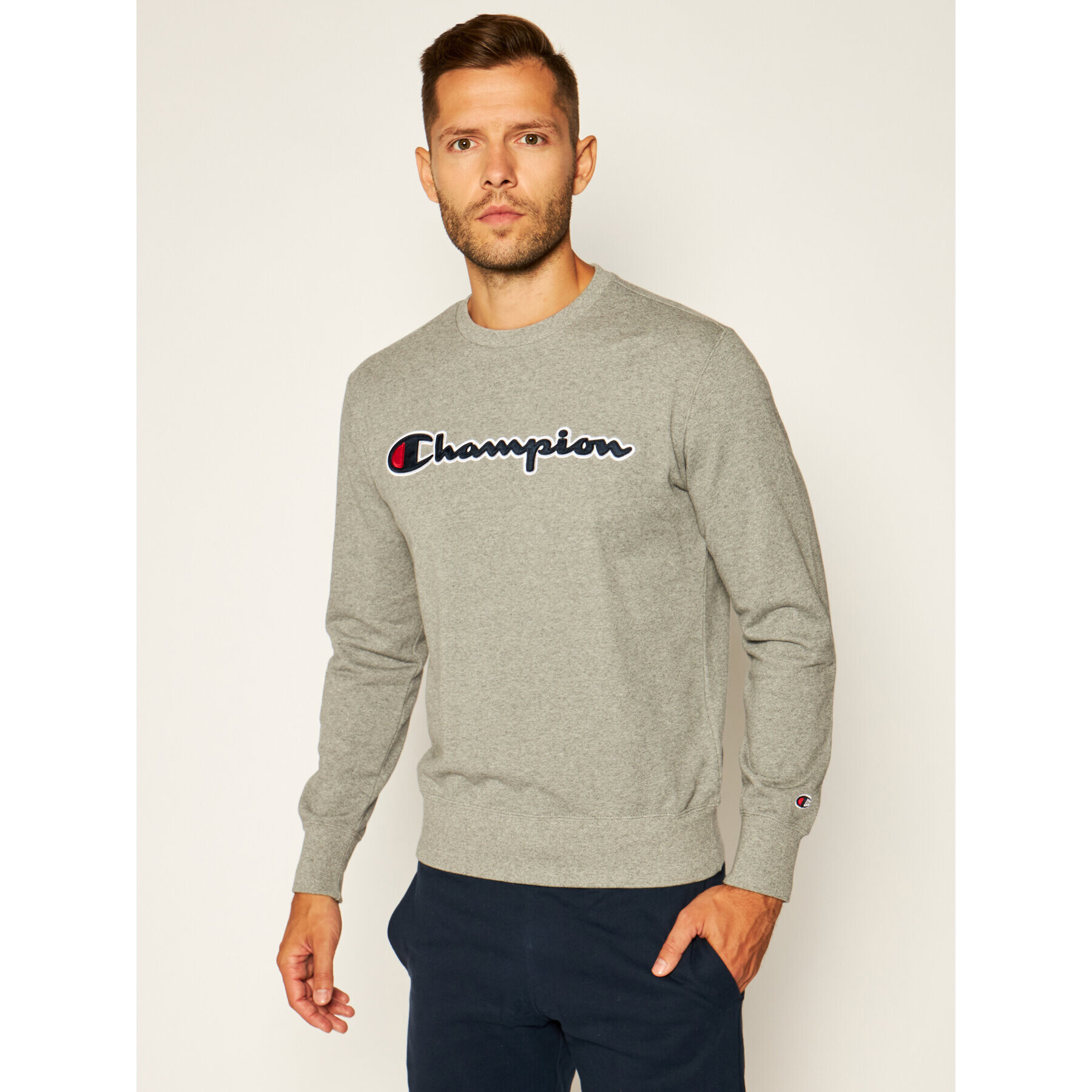 Champion Mikina Satin Script Logo 214188 Šedá Comfort Fit - Pepit.cz