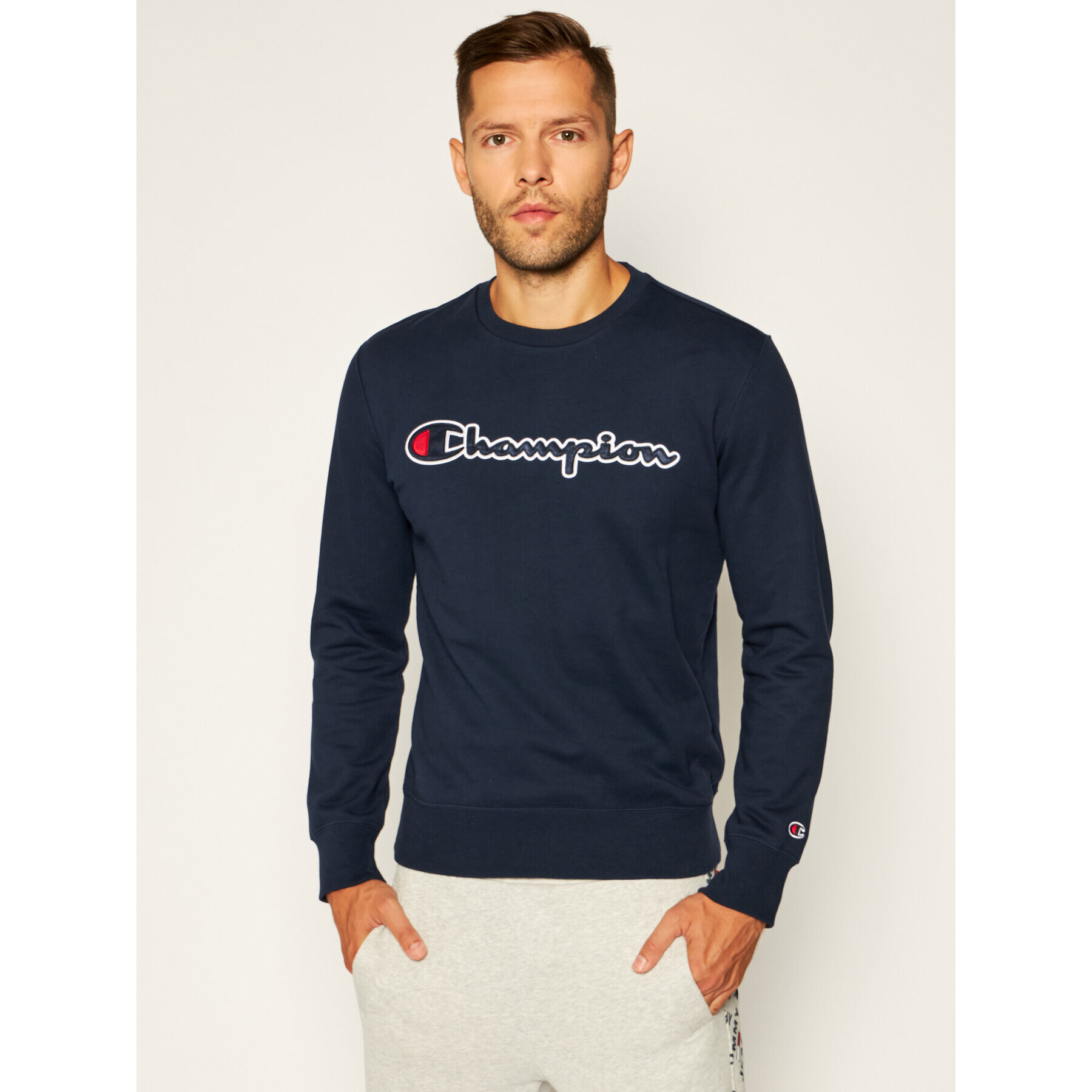 Champion Mikina Script Logo 214188 Tmavomodrá Comfort Fit - Pepit.cz