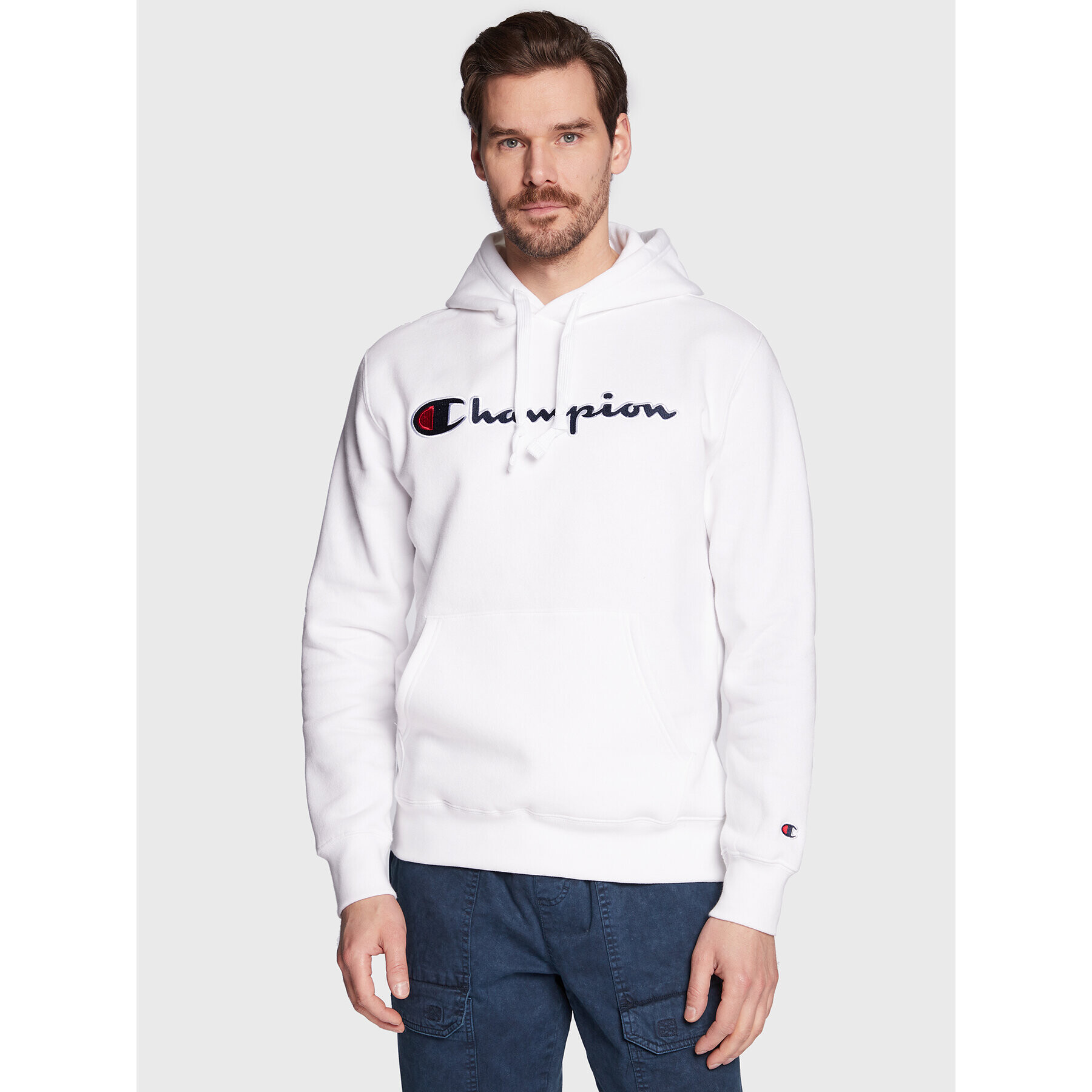 Champion Mikina Script Logo Embroidery 217858 Bílá Regular Fit - Pepit.cz