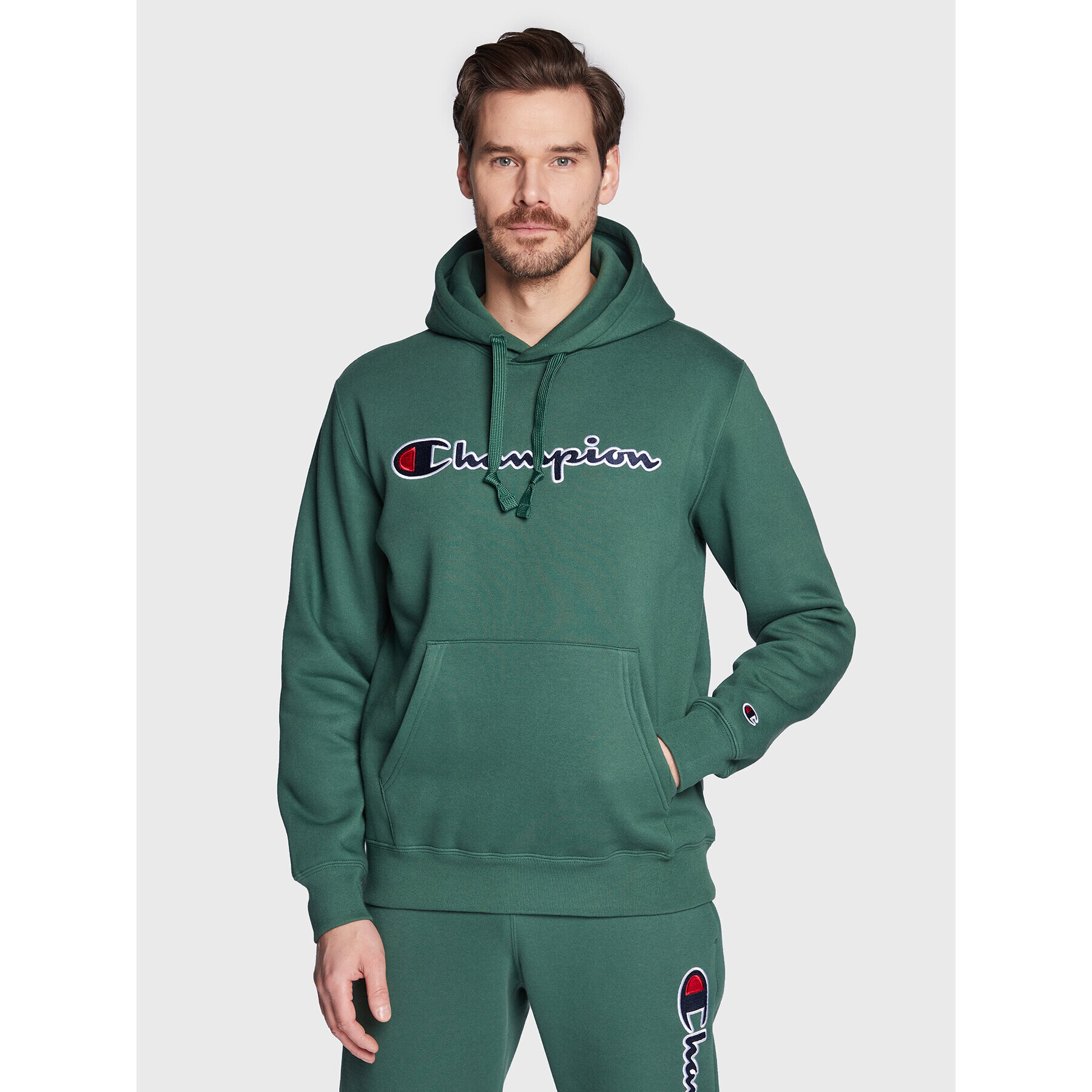 Champion Mikina Script Logo Embroidery 217858 Zelená Regular Fit - Pepit.cz