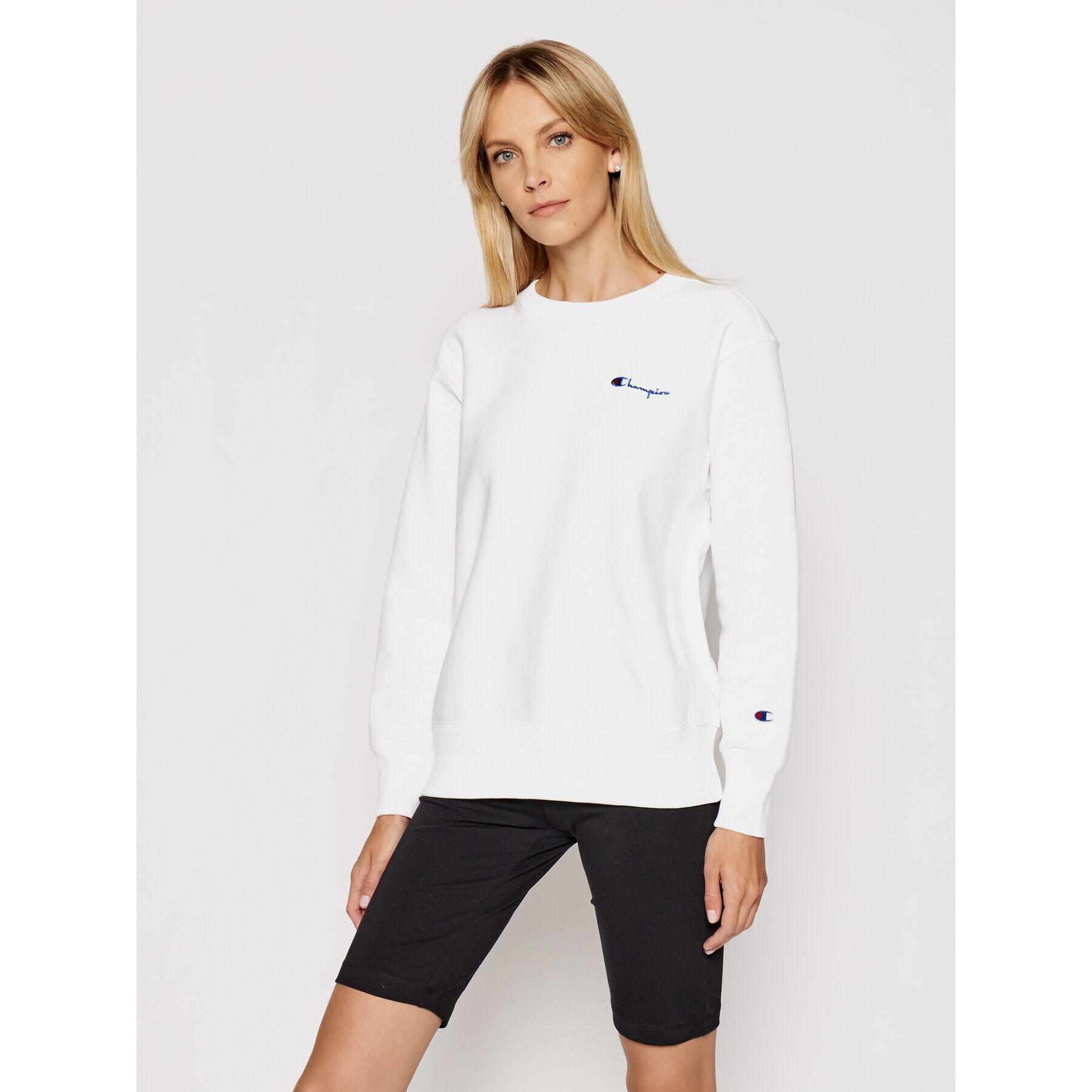 Champion Mikina Small Script Logo Reverse Weave 113151 Bílá Regular Fit - Pepit.cz