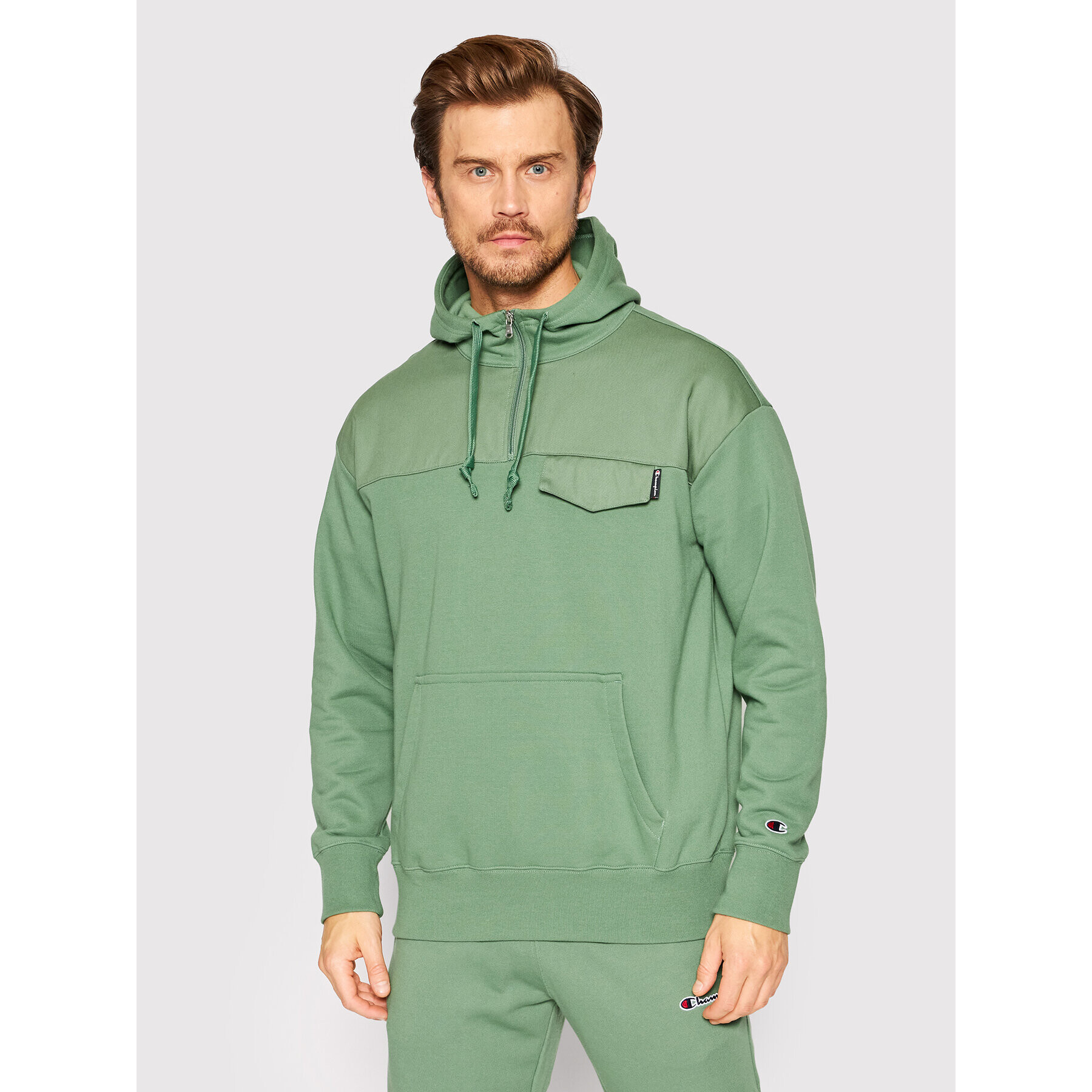 Champion Mikina Twill Insert 217072 Zelená American Fit - Pepit.cz