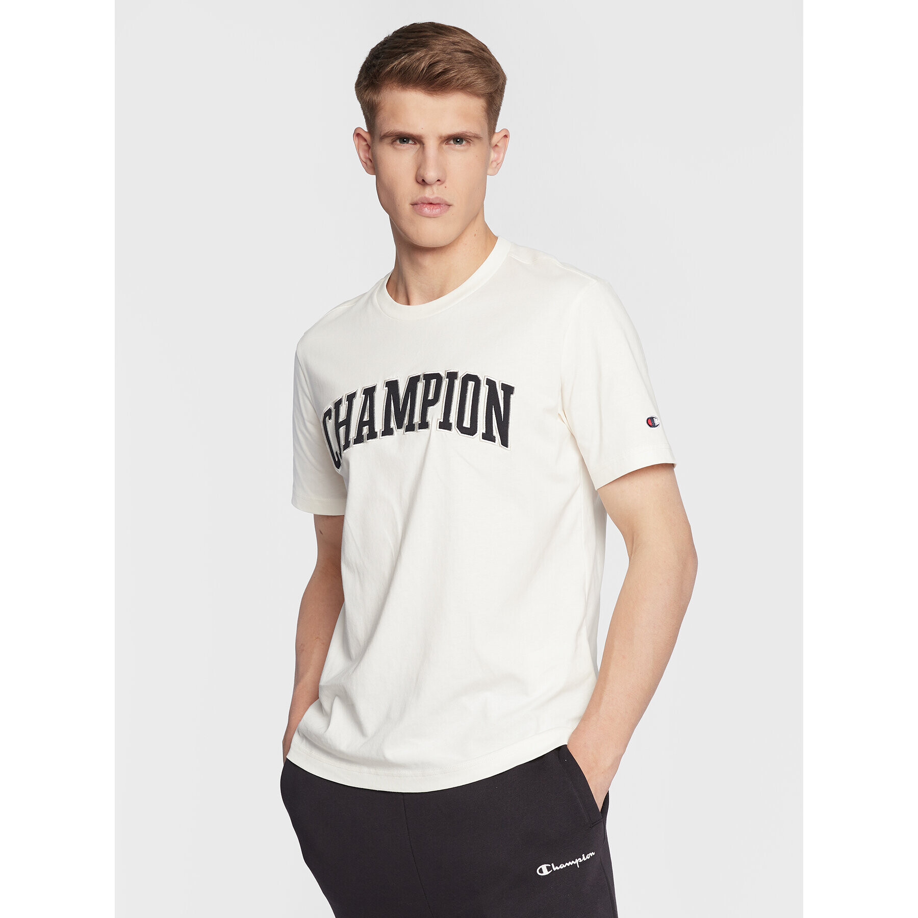 Champion T-Shirt Bookstore Logo 217882 Écru Regular Fit - Pepit.cz