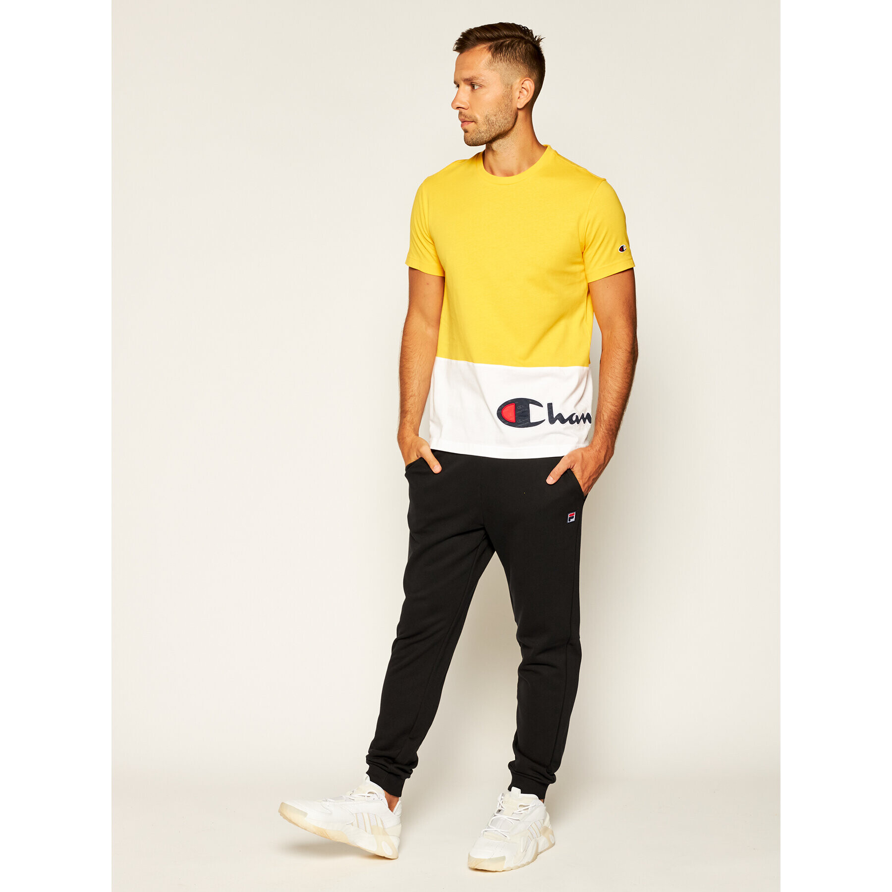 Champion T-Shirt Colour Block Wraparound Logo 214208 Žlutá Regular Fit - Pepit.cz