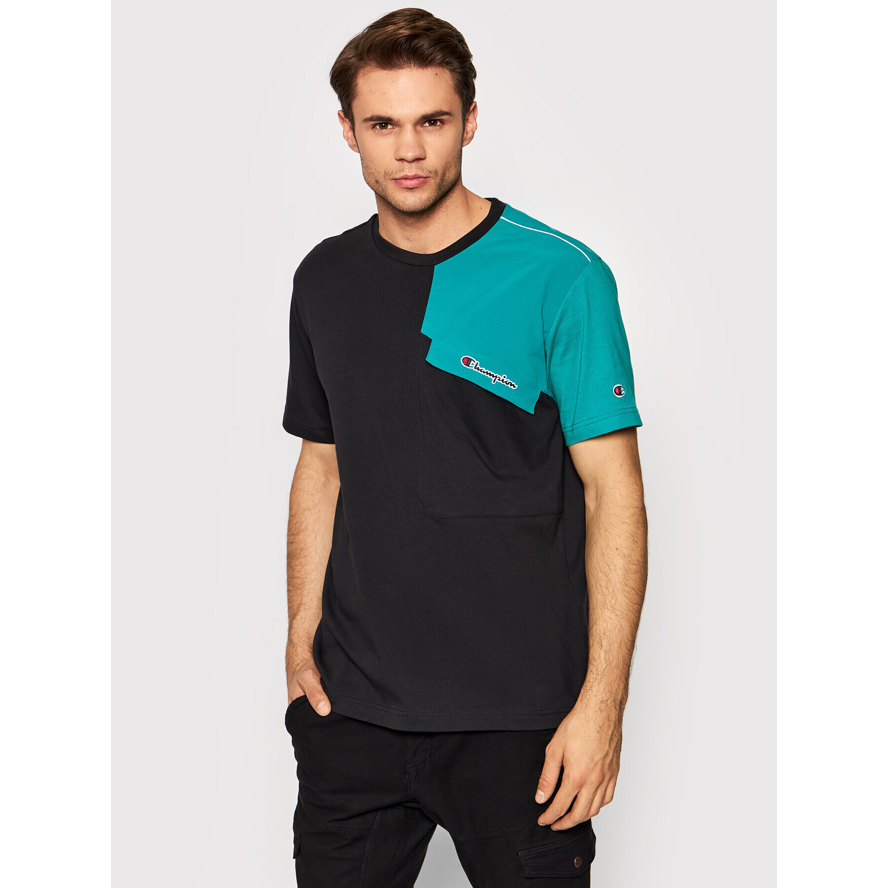 Champion T-Shirt Patchwork 216558 Černá Comfort Fit - Pepit.cz