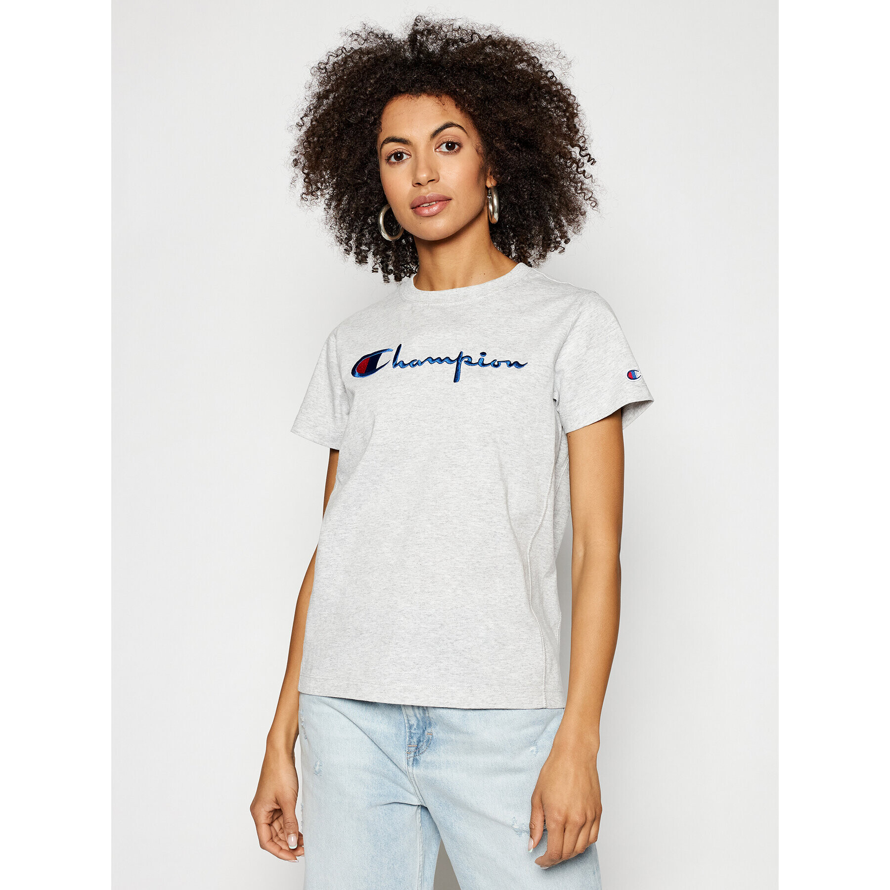 Champion T-Shirt Script Logo 110992 Šedá Heritage Fit - Pepit.cz