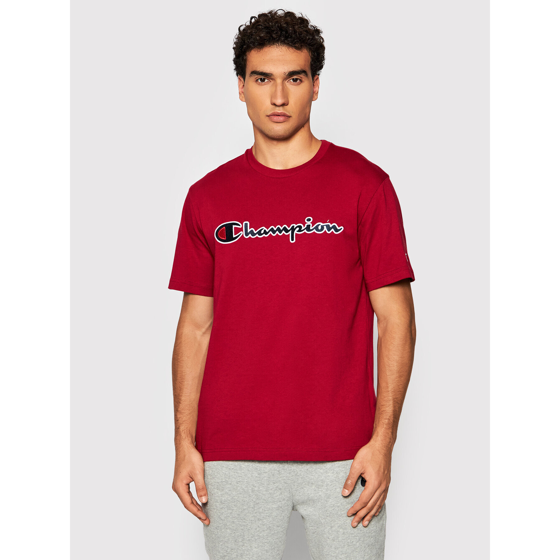 Champion T-Shirt Script Logo 216473 Červená Regular Fit - Pepit.cz