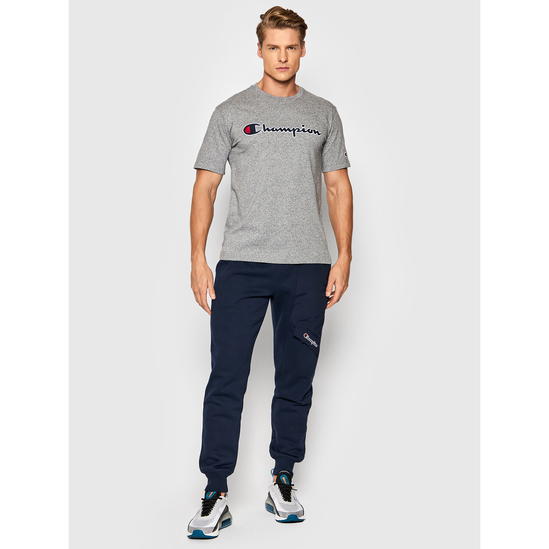 Champion T-Shirt Script Logo 216473 Šedá Comfort Fit - Pepit.cz