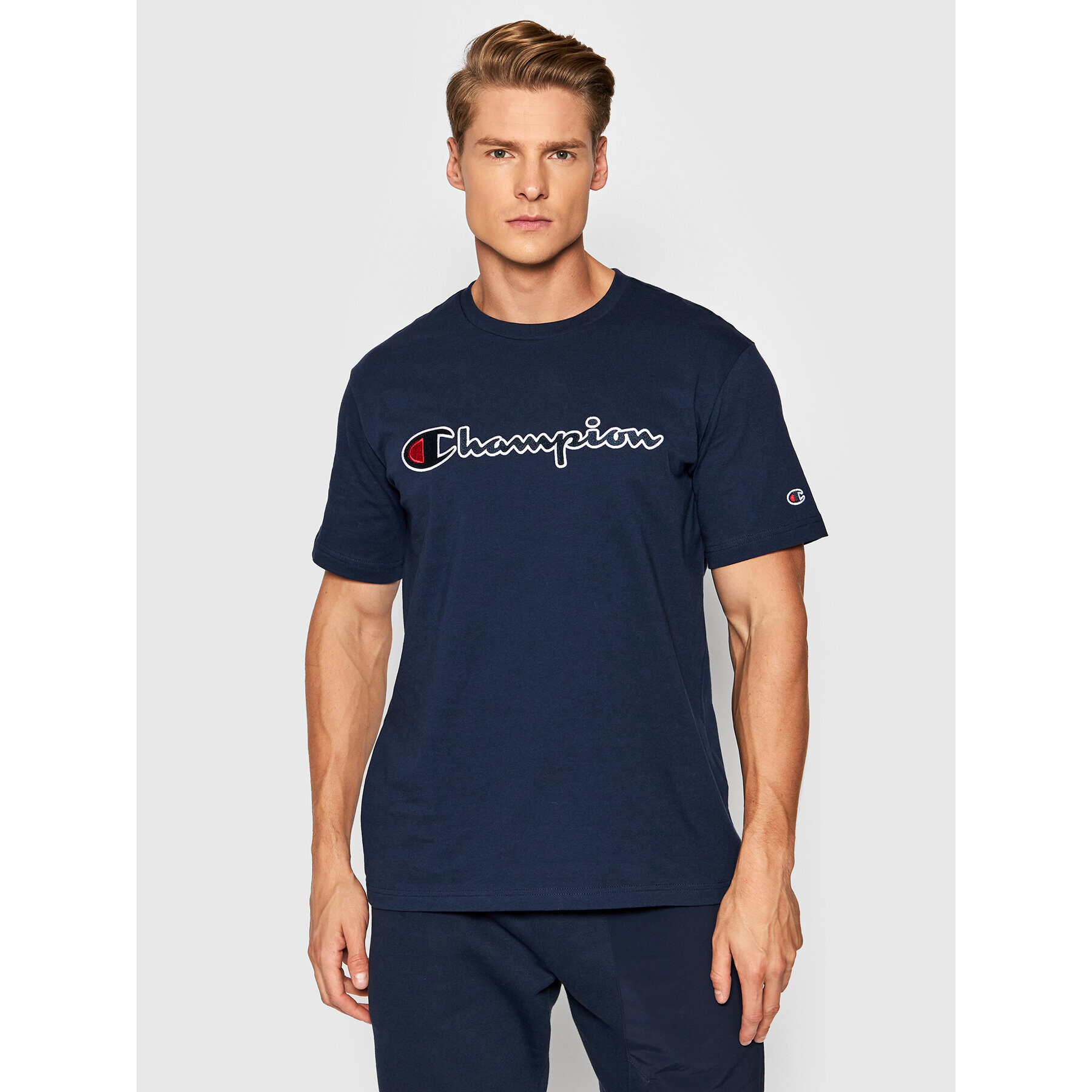 Champion T-Shirt Script Logo 216473 Tmavomodrá Regular Fit - Pepit.cz