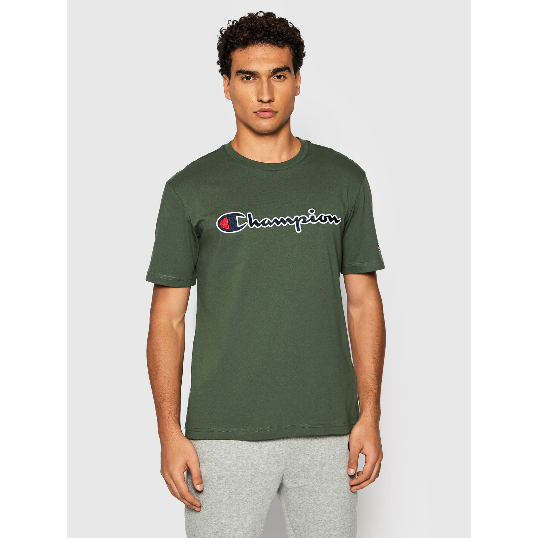 Champion T-Shirt Script Logo 216473 Zelená Regular Fit - Pepit.cz