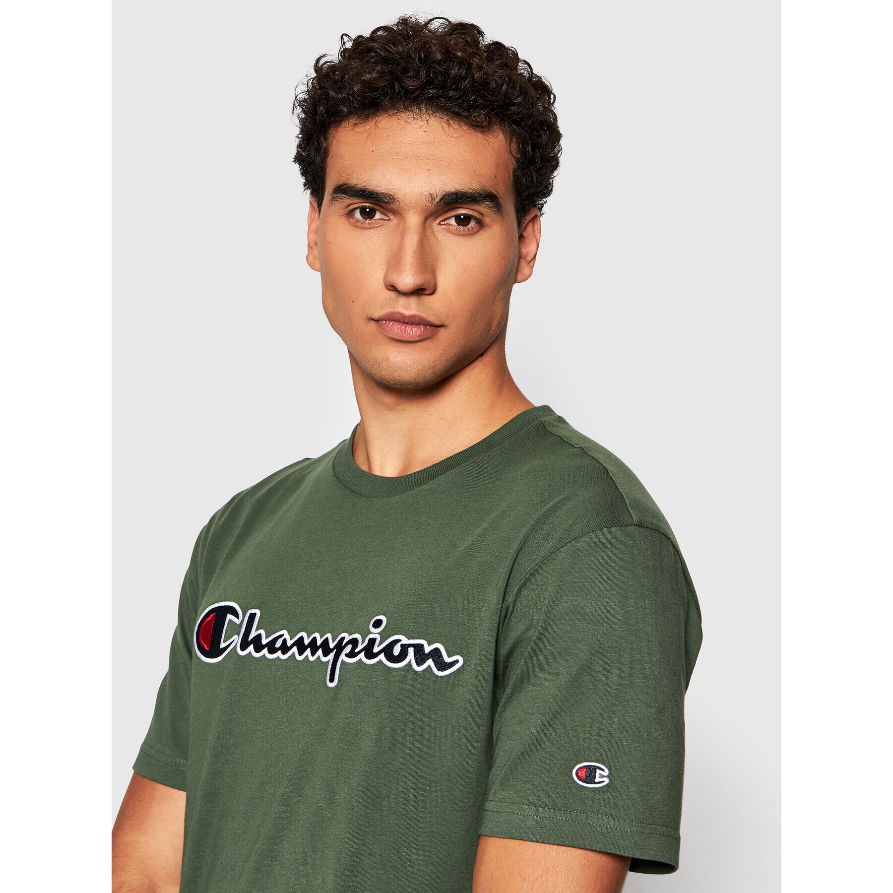 Champion T-Shirt Script Logo 216473 Zelená Regular Fit - Pepit.cz