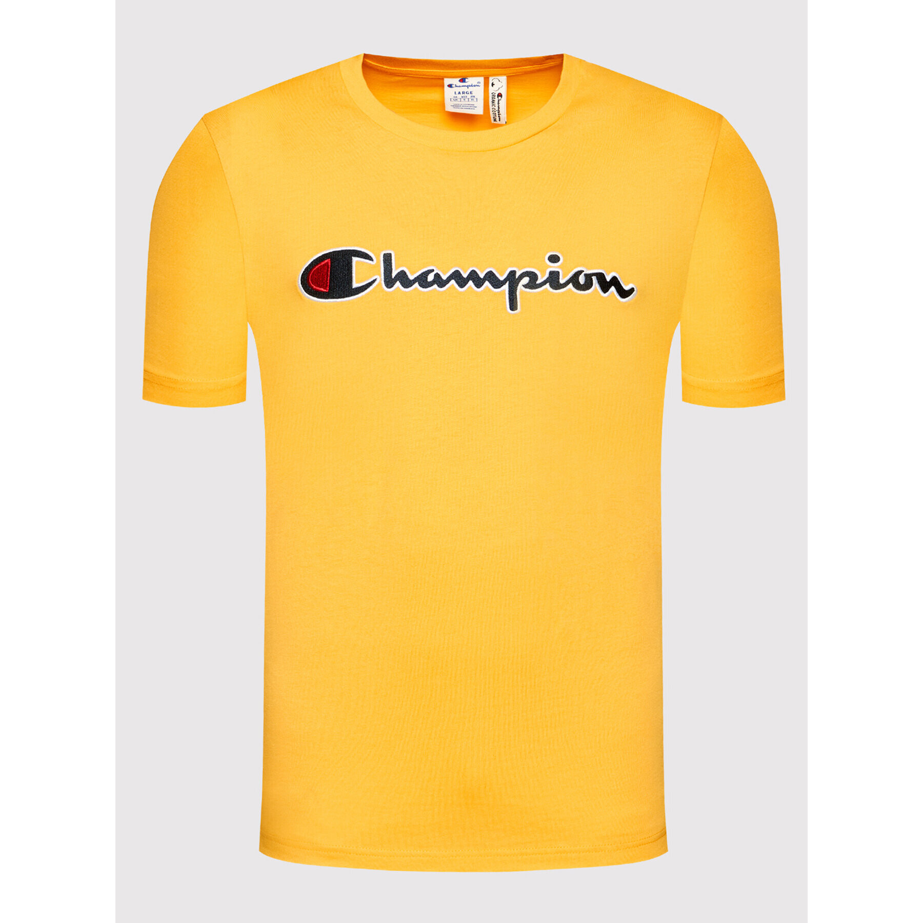 Champion T-Shirt Script Logo 216473 Žlutá Regular Fit - Pepit.cz