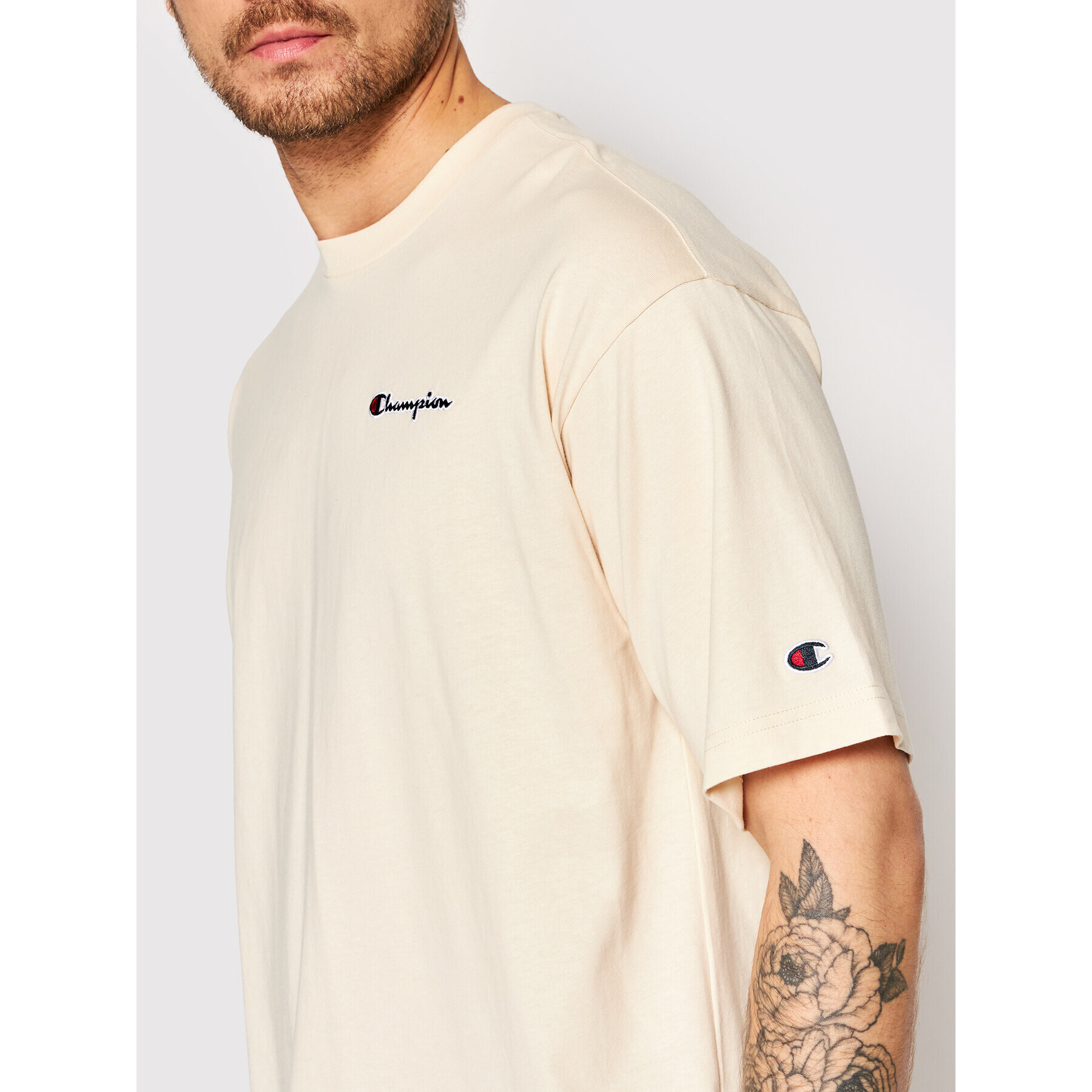 Champion T-Shirt Script Logo 217071 Béžová Regular Fit - Pepit.cz