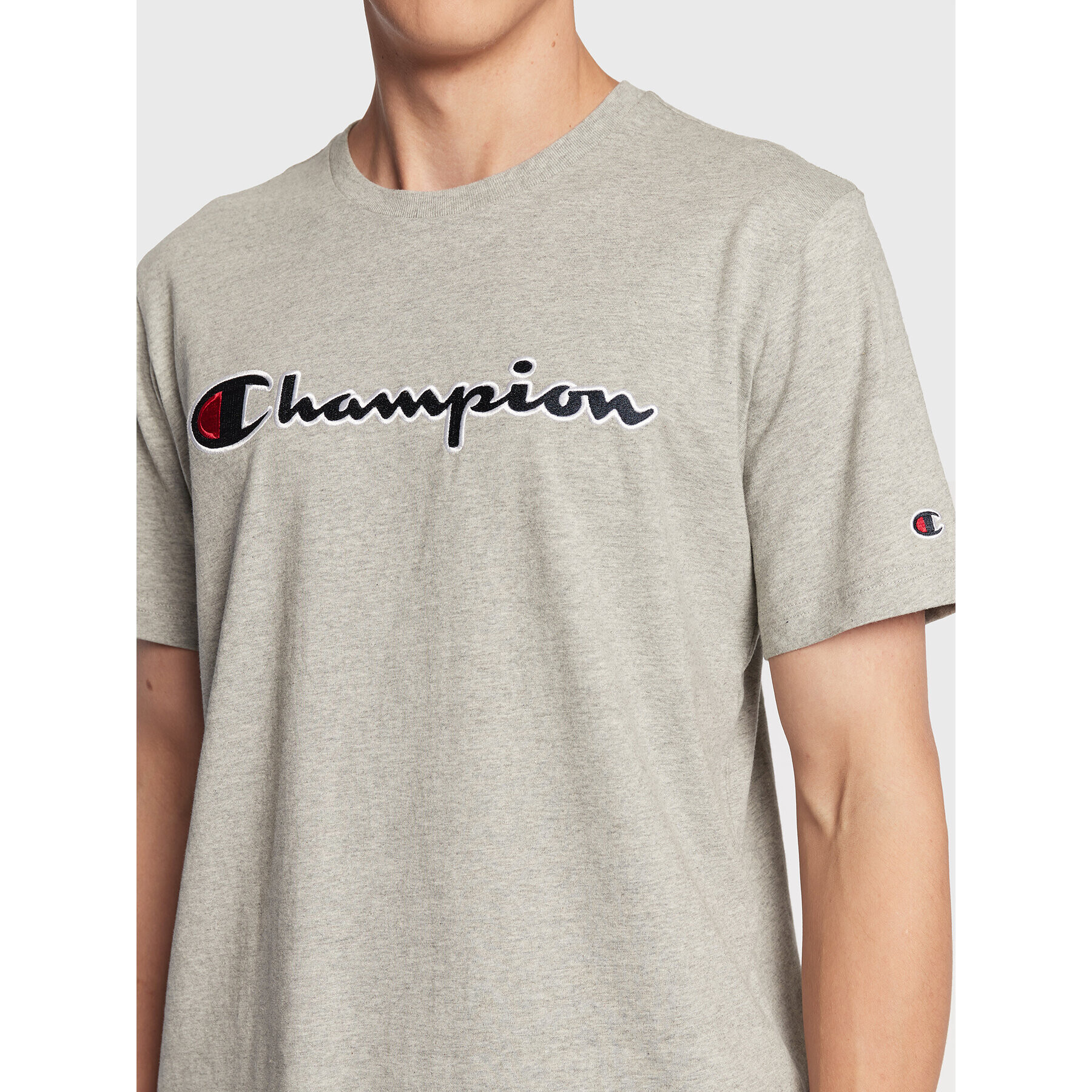 Champion T-Shirt Script Logo Embroidery 218007 Šedá Regular Fit - Pepit.cz