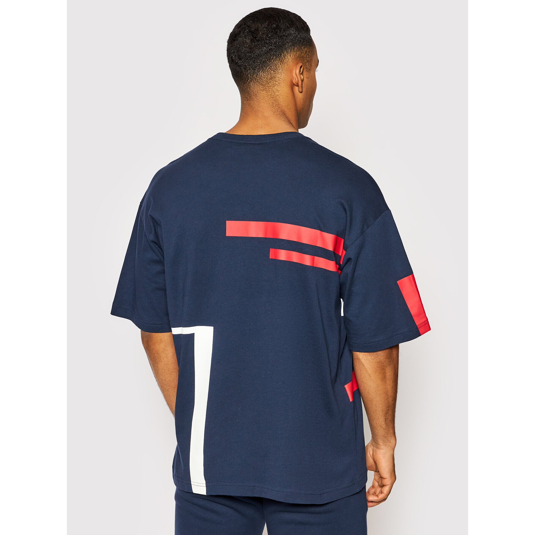 Champion T-Shirt Script Logo Stripe 216487 Tmavomodrá Custom Fit - Pepit.cz