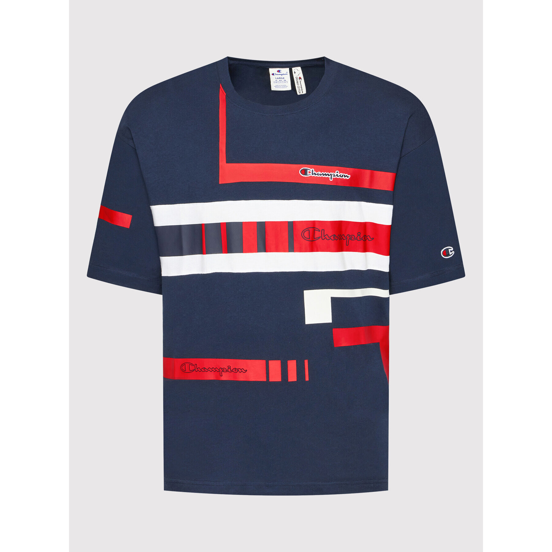 Champion T-Shirt Script Logo Stripe 216487 Tmavomodrá Custom Fit - Pepit.cz