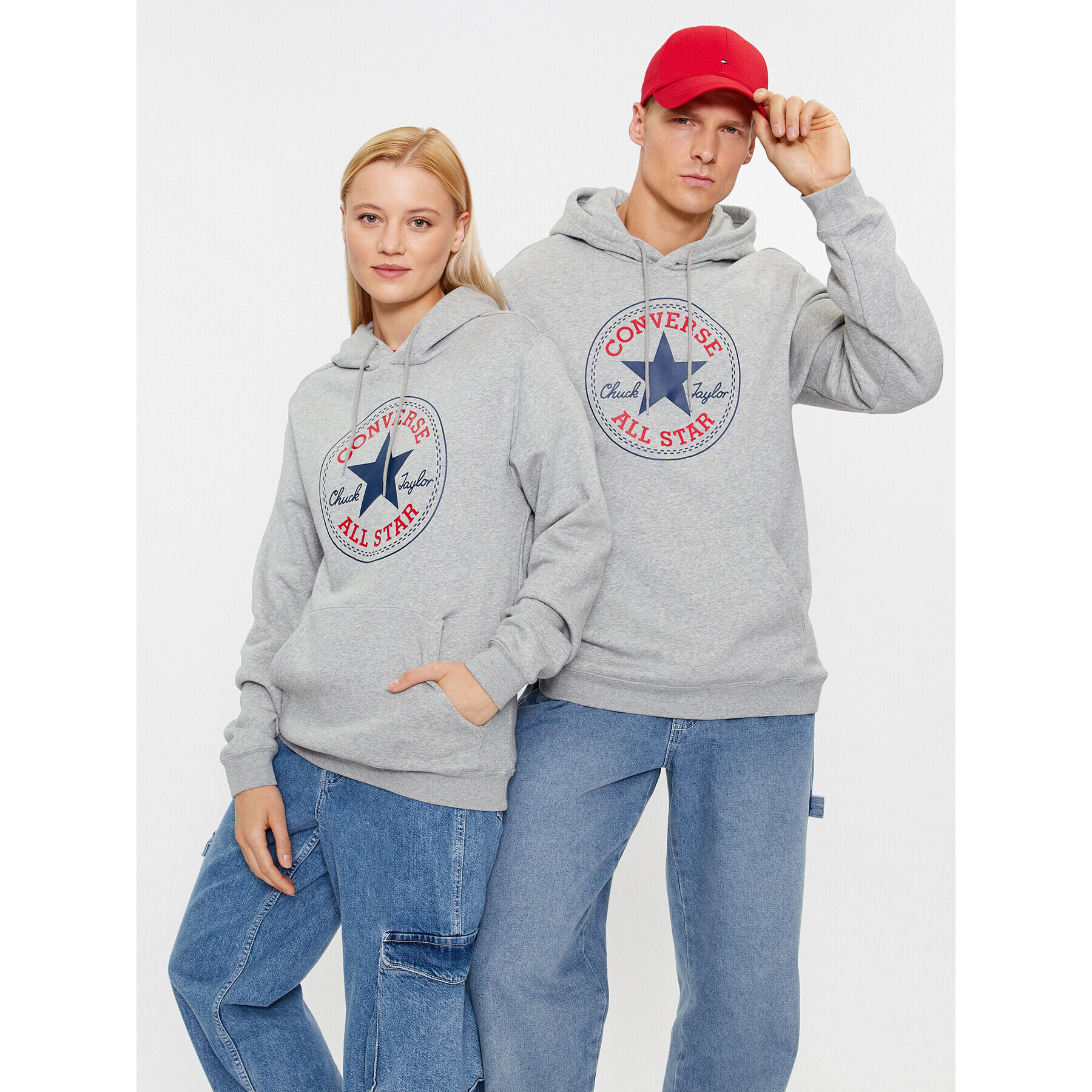 Converse Mikina Standard Fit Center Front Large Chuck Patch Core Po Hoodie Bb 10025470-A03 Šedá Regular Fit - Pepit.cz