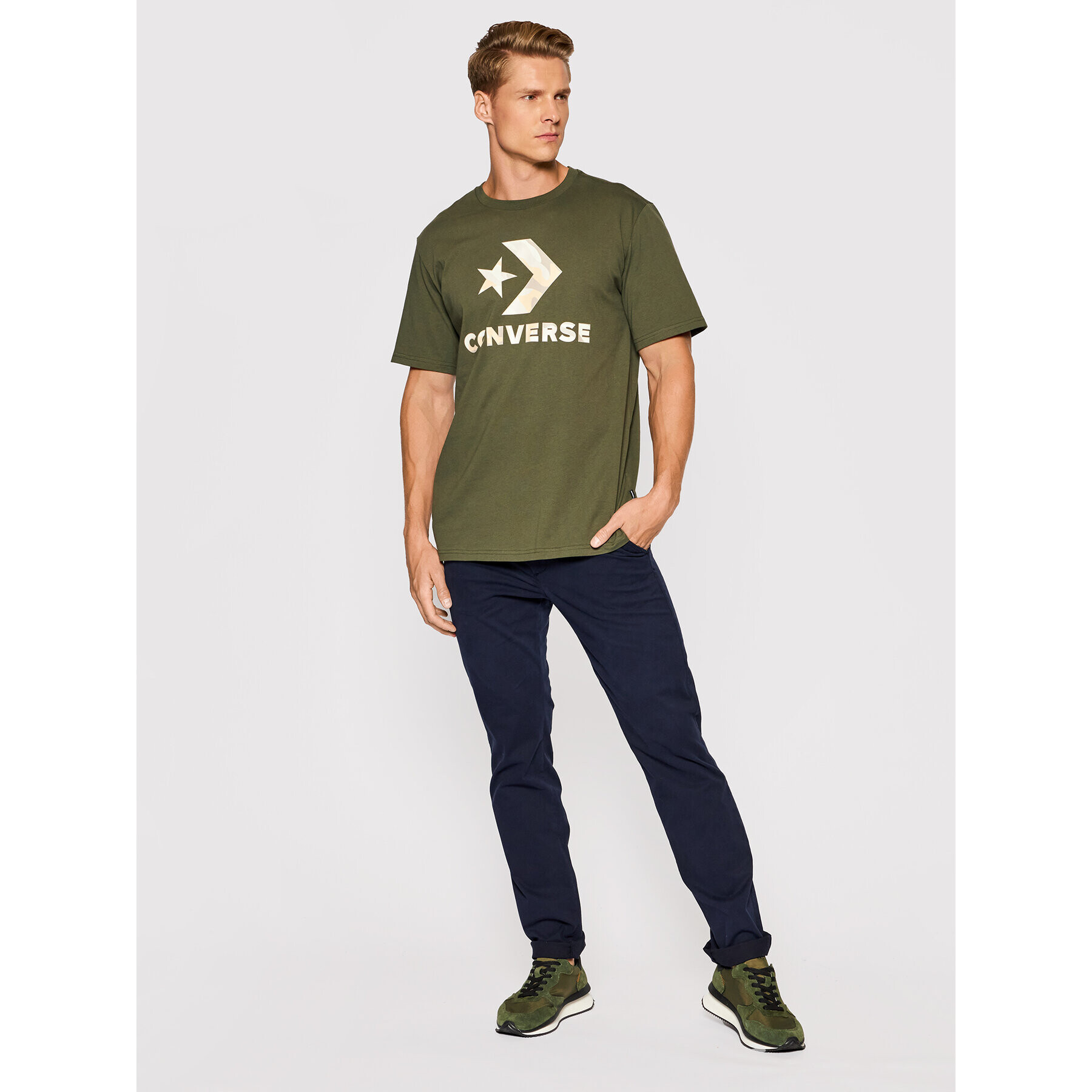 Converse T-Shirt Camo Fill Graphic 10023140-A03 Zelená Regular Fit - Pepit.cz