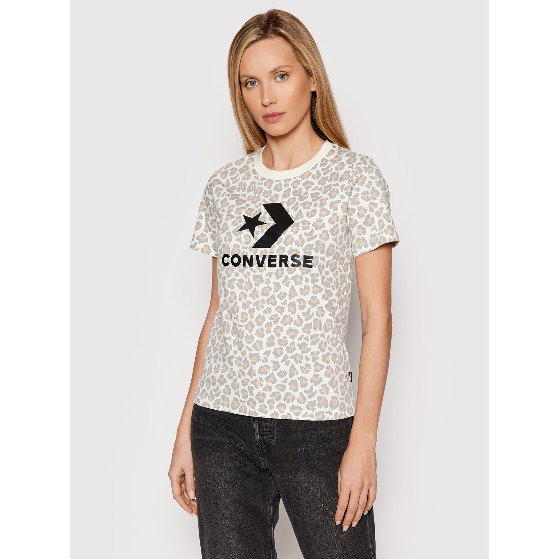 Converse T-Shirt Center Front Star Chevron Leopard 10022364-A01 Béžová Regular Fit - Pepit.cz