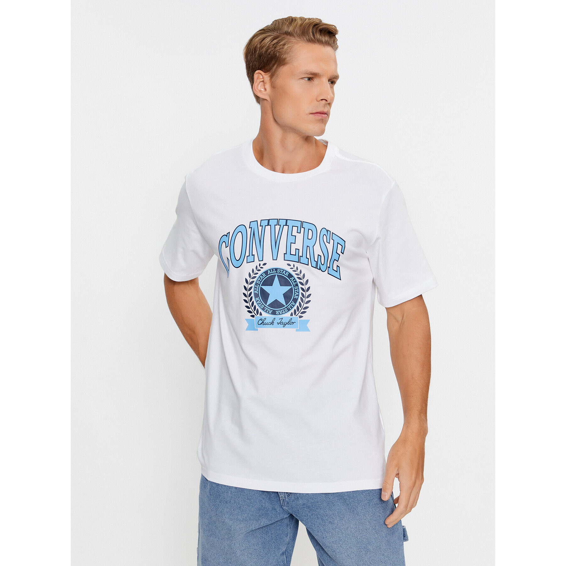 Converse T-Shirt Chuck Retro Collegiate Ss Tee 10025275-A02 Bílá Regular Fit - Pepit.cz