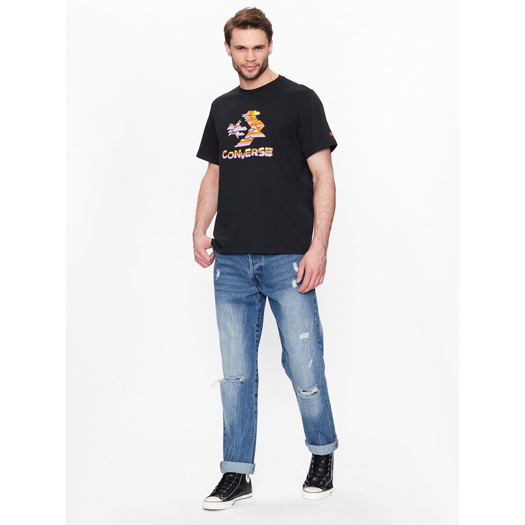 Converse T-Shirt Cloud Sky 10024587-A02 Černá Standard Fit - Pepit.cz