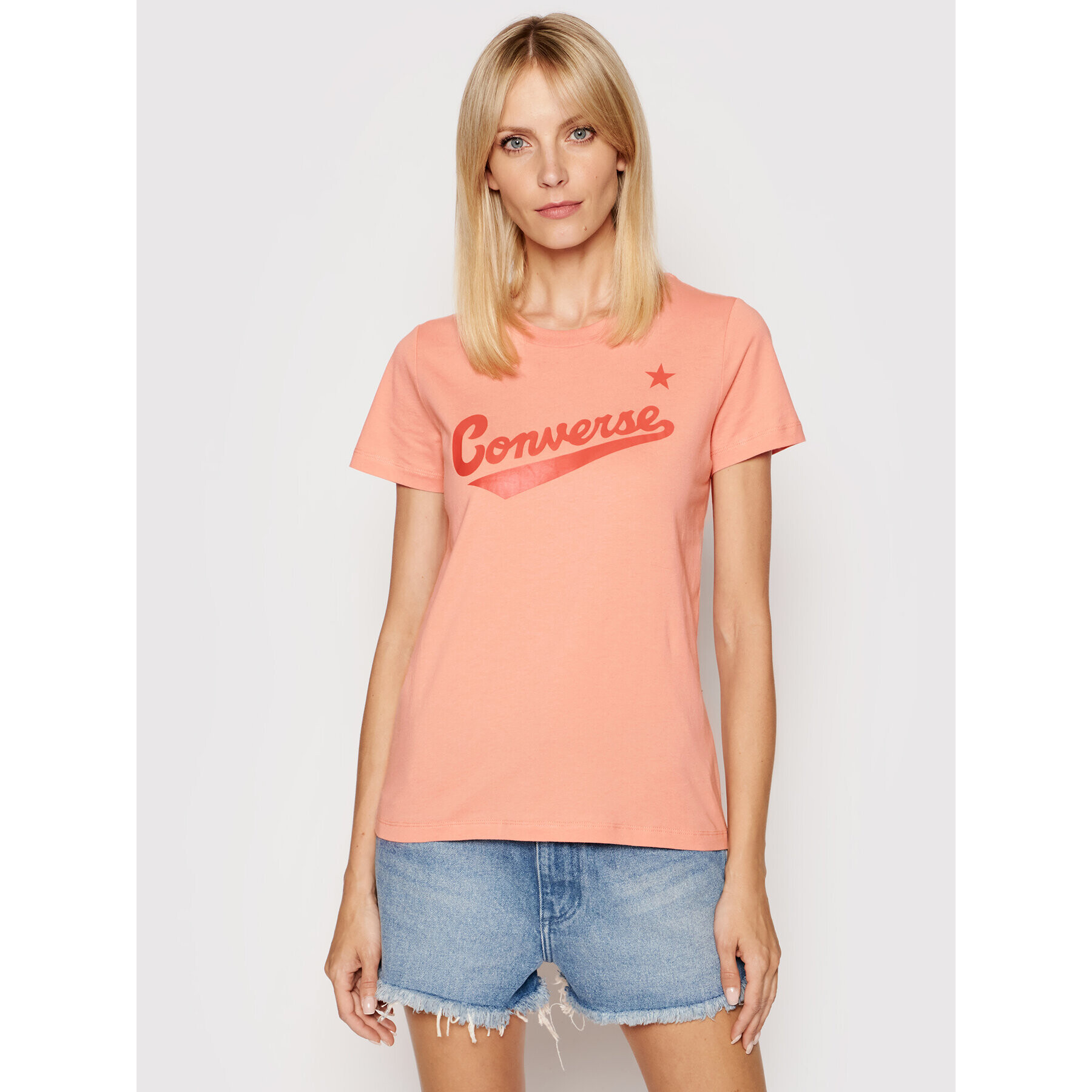 Converse T-Shirt Front Logo Short Sleeve 10018268-A29 Oranžová Regular Fit - Pepit.cz