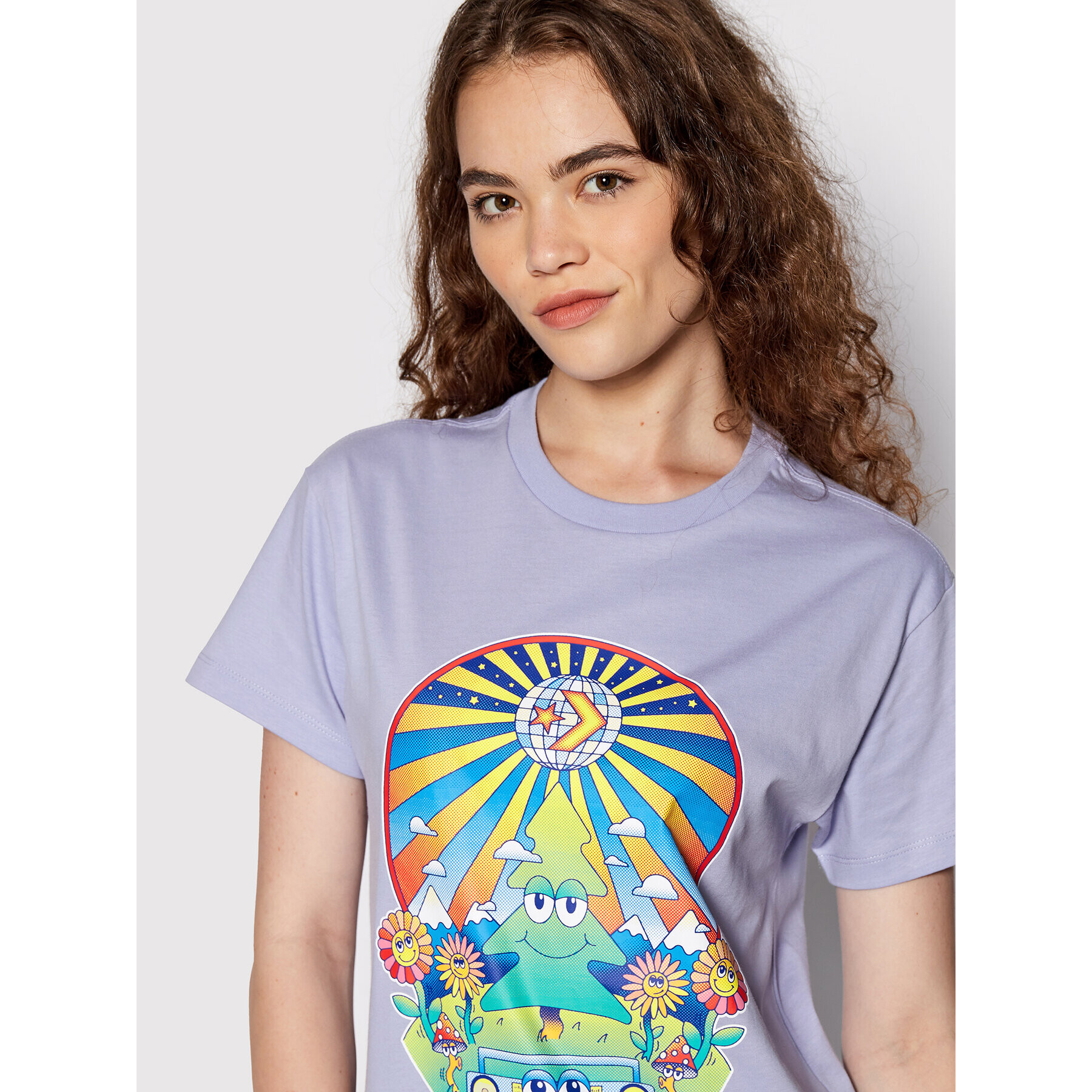 Converse T-Shirt Nature Party Graphic 10024245-A04 Fialová Standard Fit - Pepit.cz