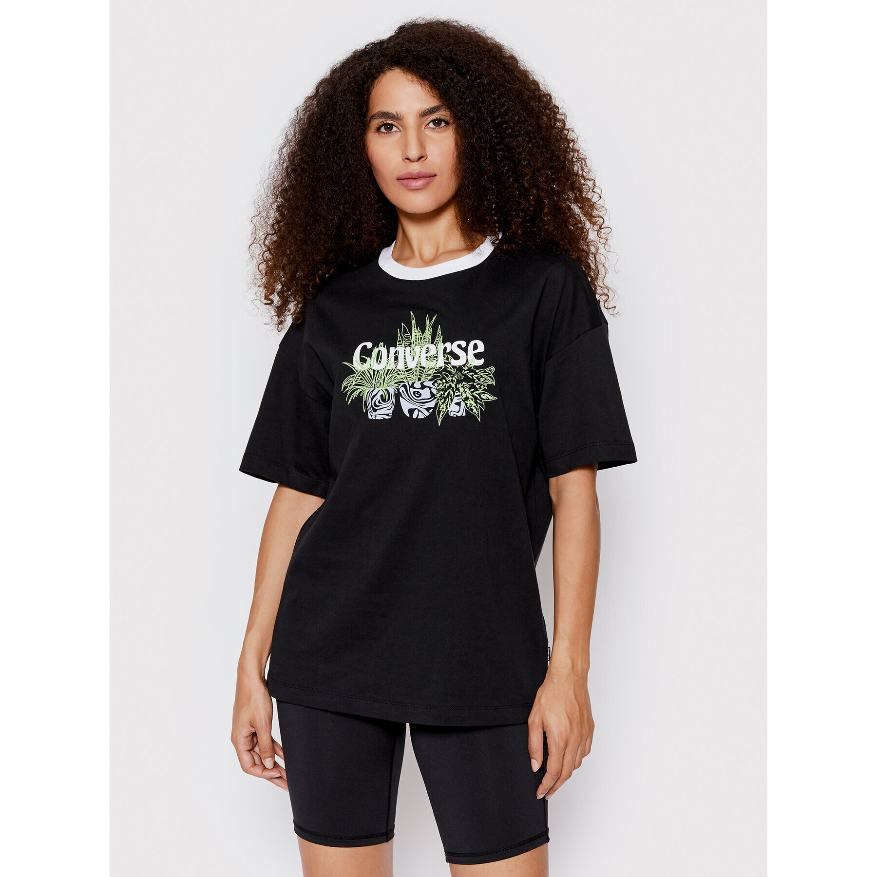 Converse T-Shirt Plant Powered Ringer 10023937-A01 Černá Loose Fit - Pepit.cz