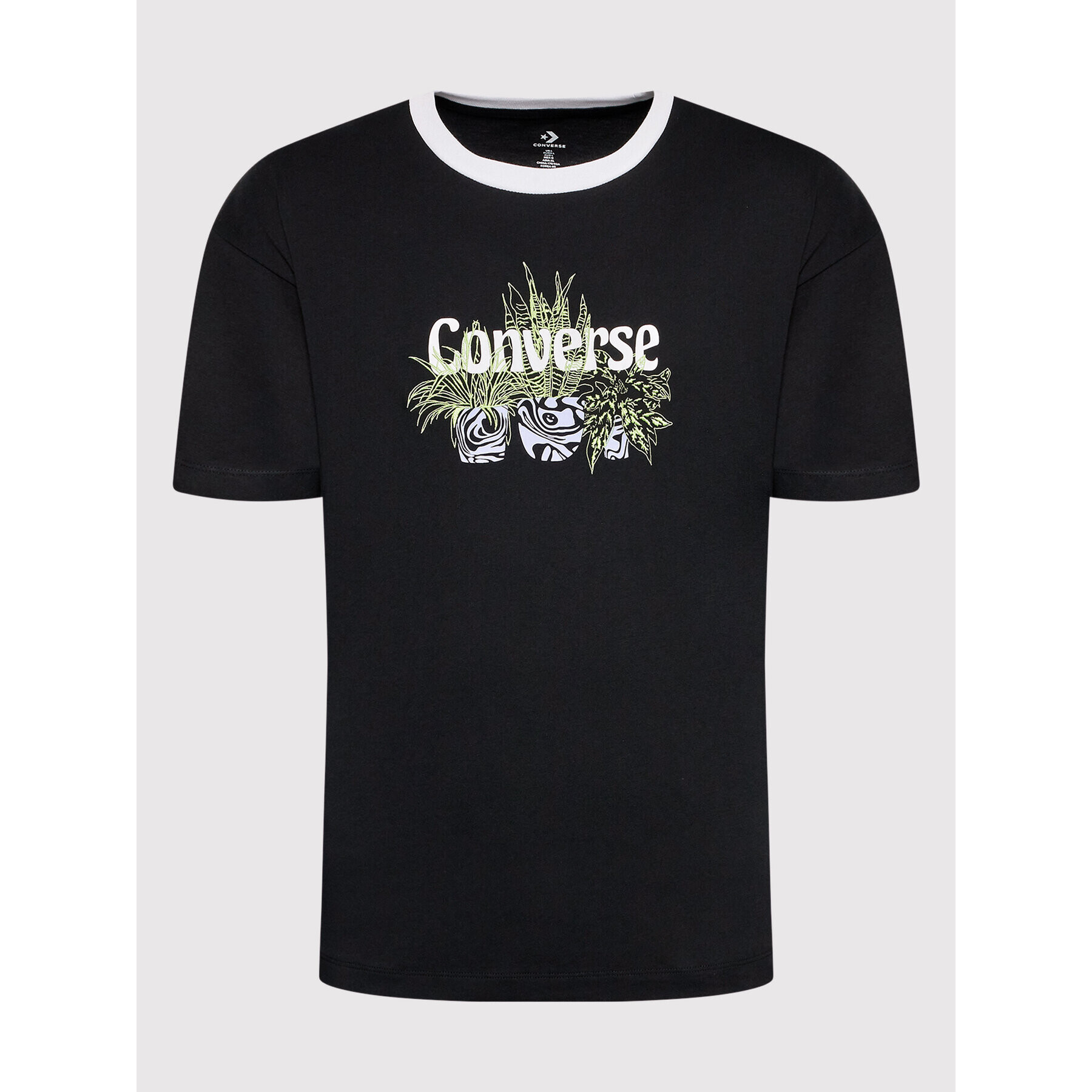 Converse T-Shirt Plant Powered Ringer 10023937-A01 Černá Loose Fit - Pepit.cz