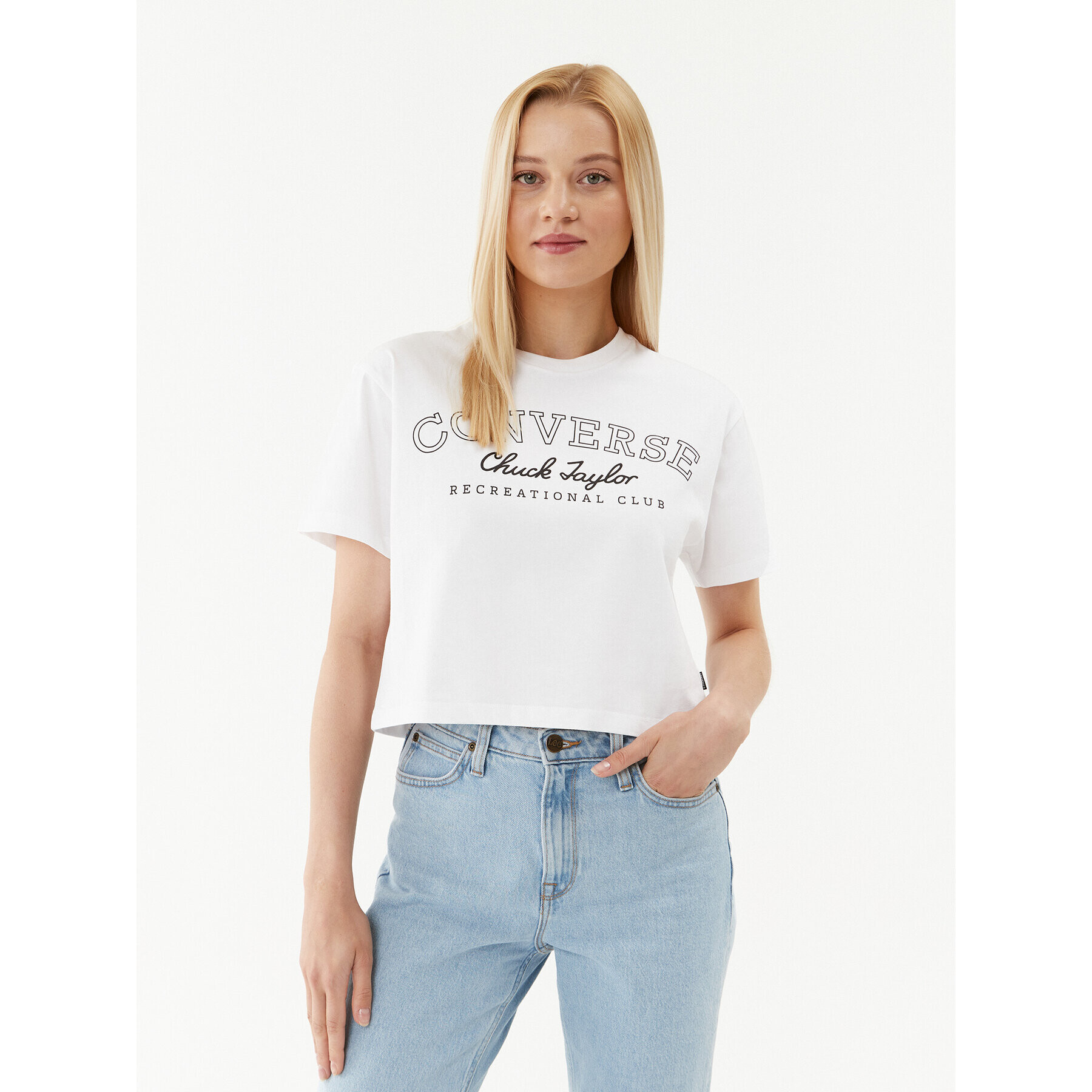 Converse T-Shirt Retro Chuck Cropped Tee 10025897-A01 Bílá Regular Fit - Pepit.cz