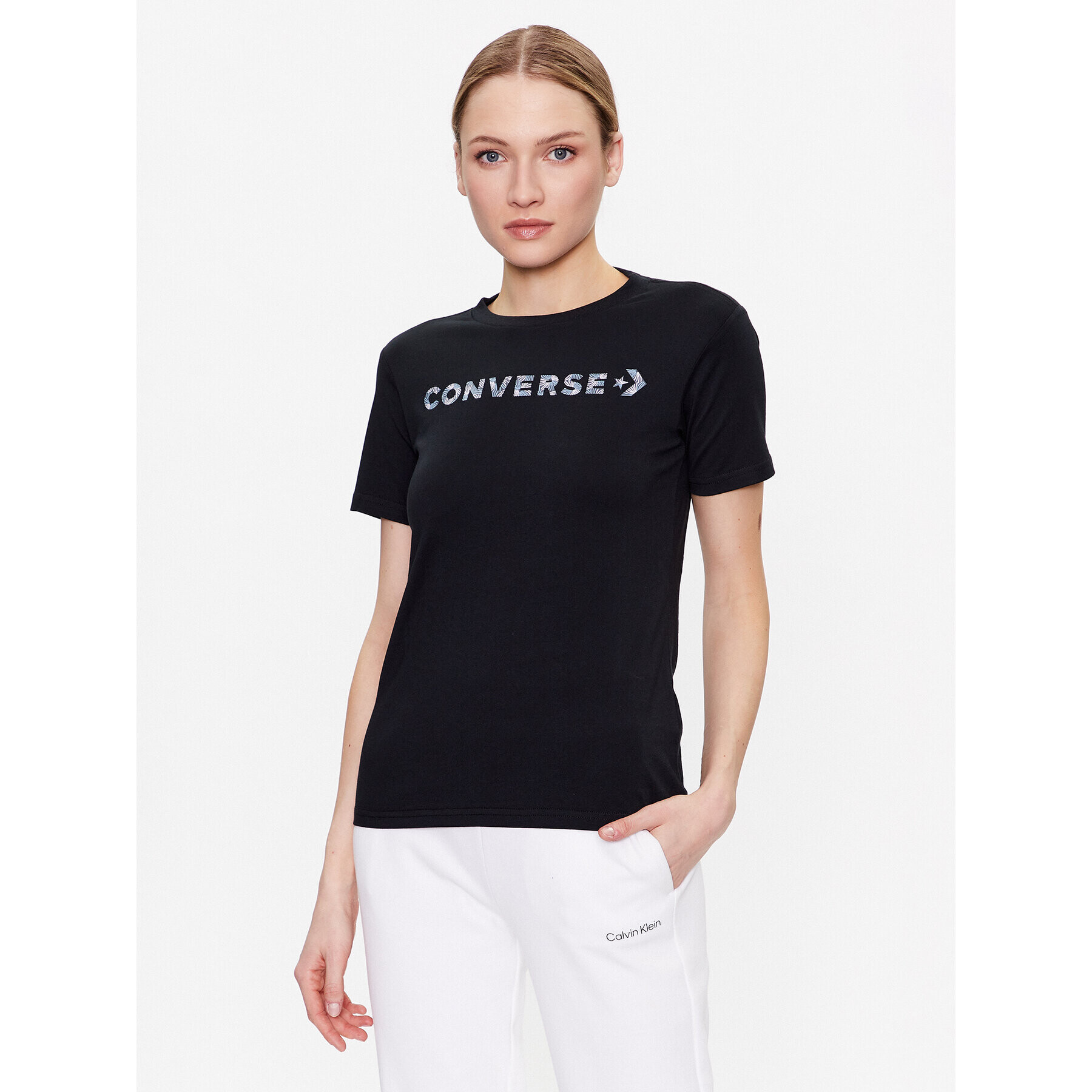 Converse T-Shirt Wordmark 10024545-A03 Černá Slim Fit - Pepit.cz