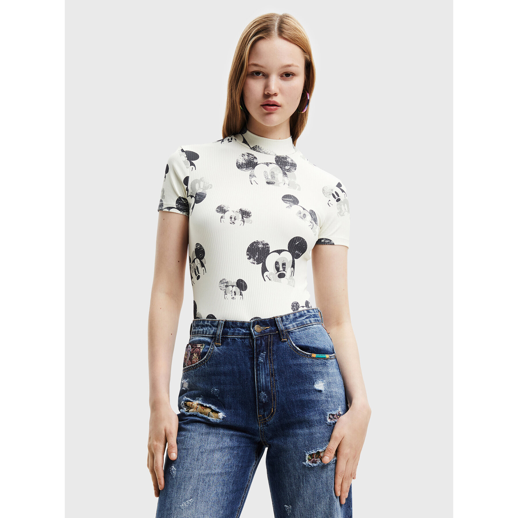 Desigual Body DISNEY Mickey 22WWQK08 Béžová Slim Fit - Pepit.cz