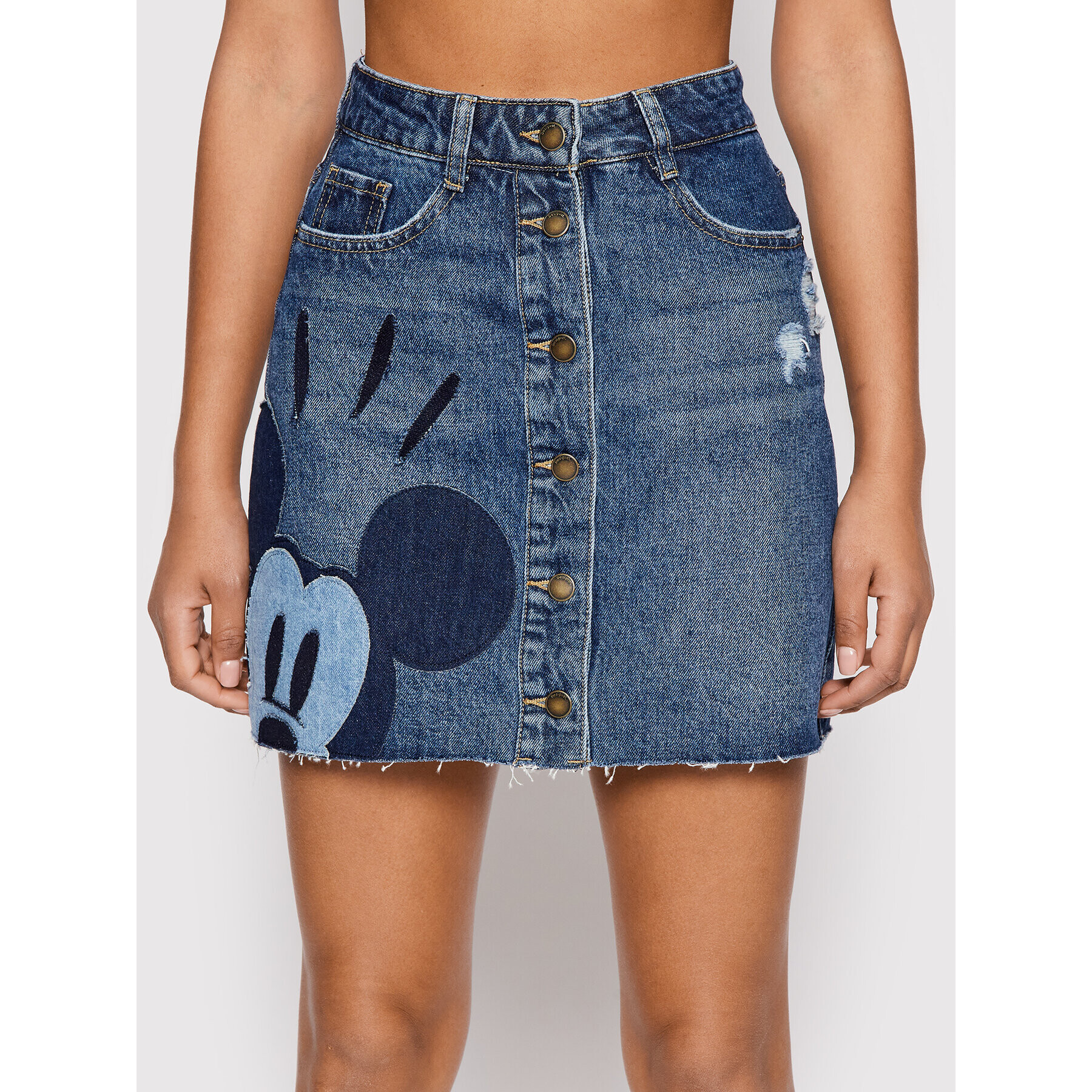 Desigual Džínová sukně DISNEY Mickey Patch 22SWFD10 Tmavomodrá Regular Fit - Pepit.cz