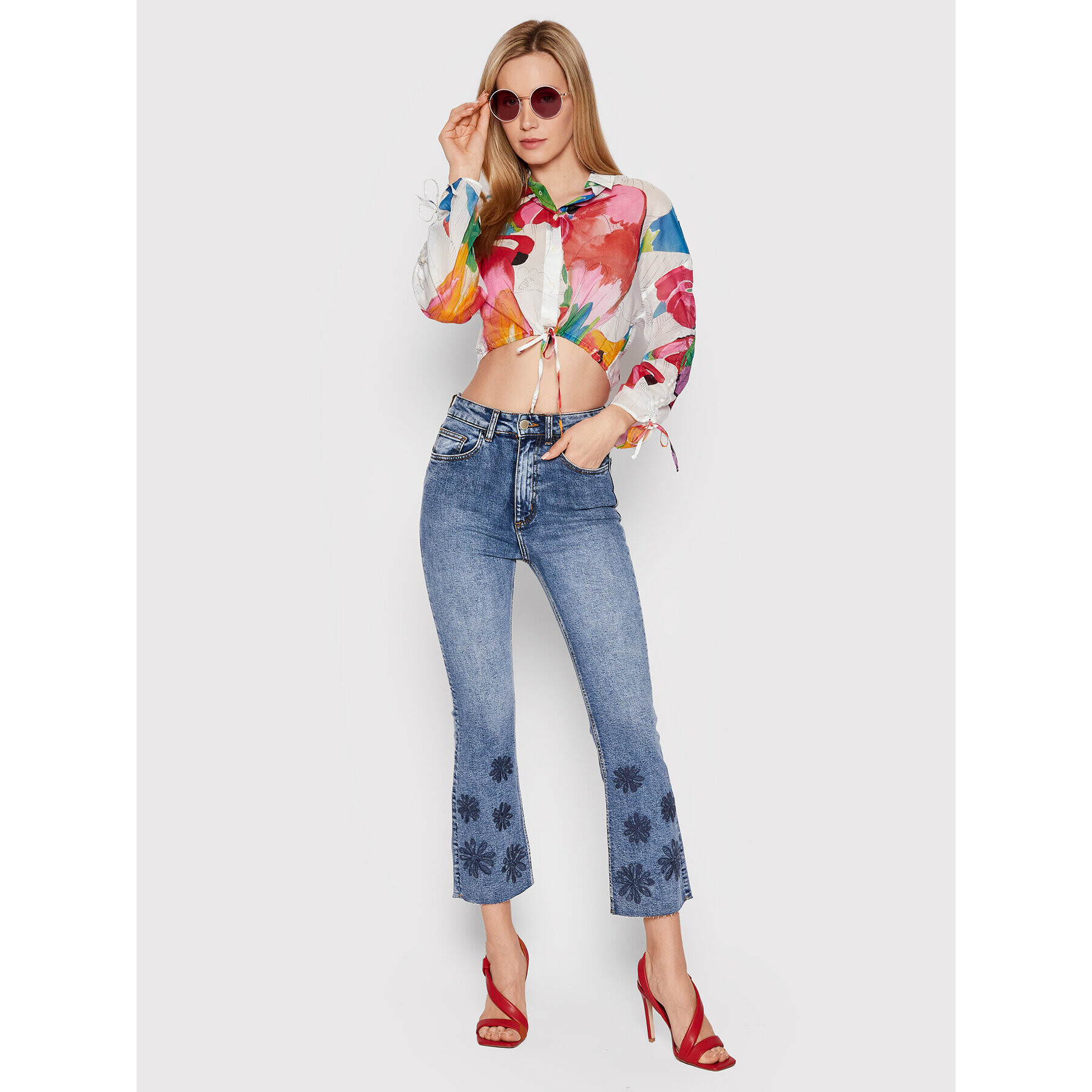 Desigual Jeansy Cala 22SWDD25 Tmavomodrá Cropp Flare Fit - Pepit.cz