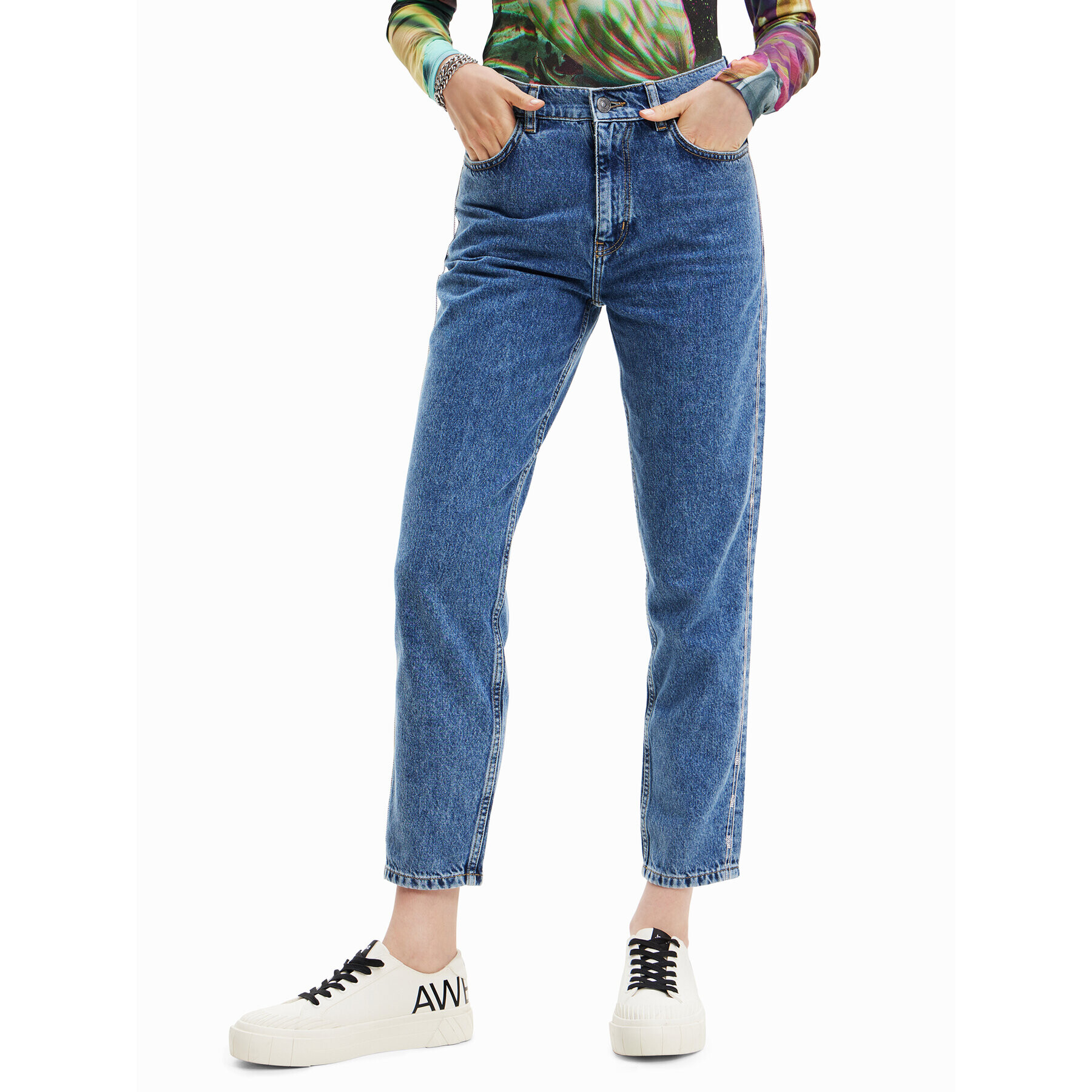 Desigual Jeansy Mayo 23SWDD36 Modrá Mom Fit - Pepit.cz