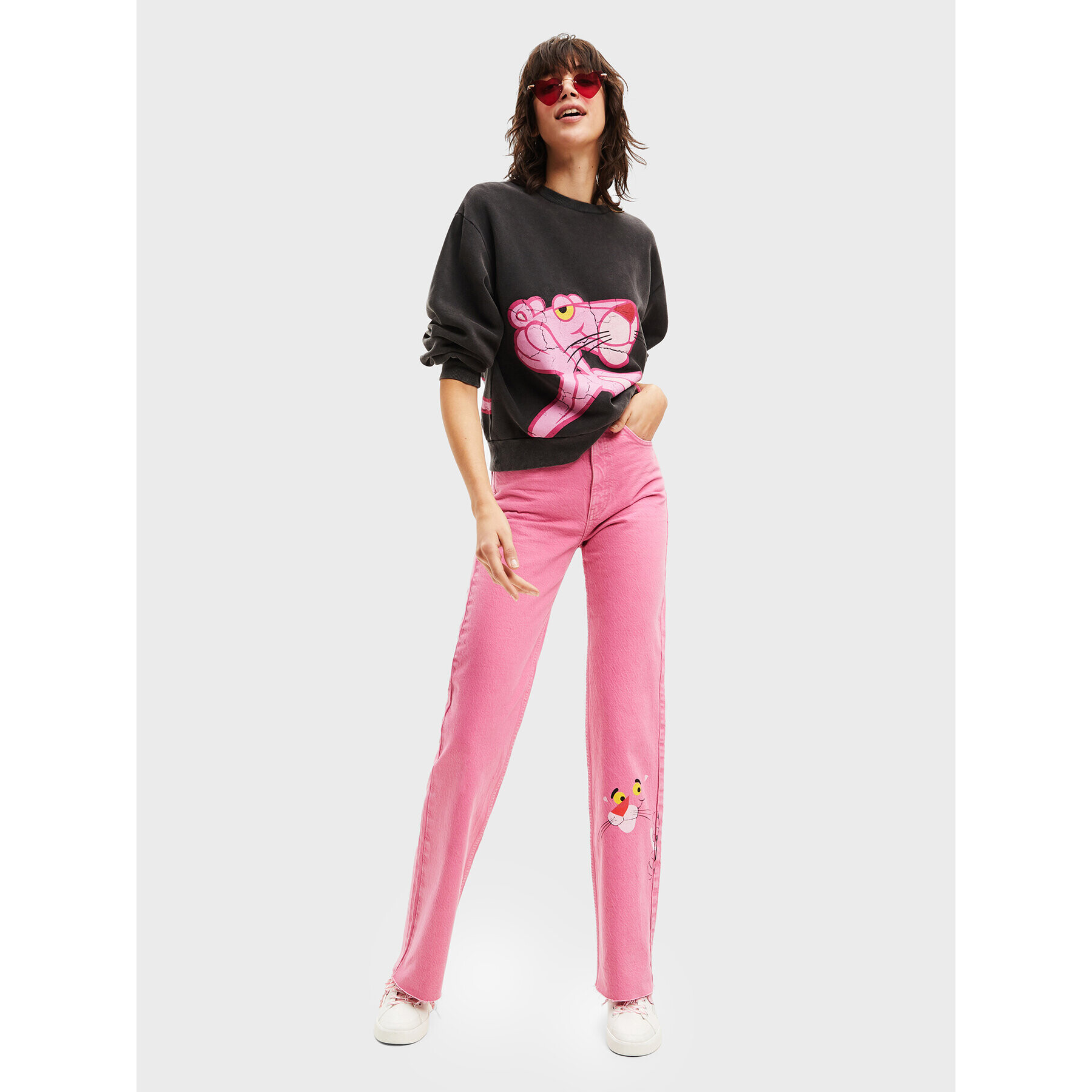 Desigual Jeansy PINK PANTHER 22WWDD29 Růžová Wide Leg - Pepit.cz