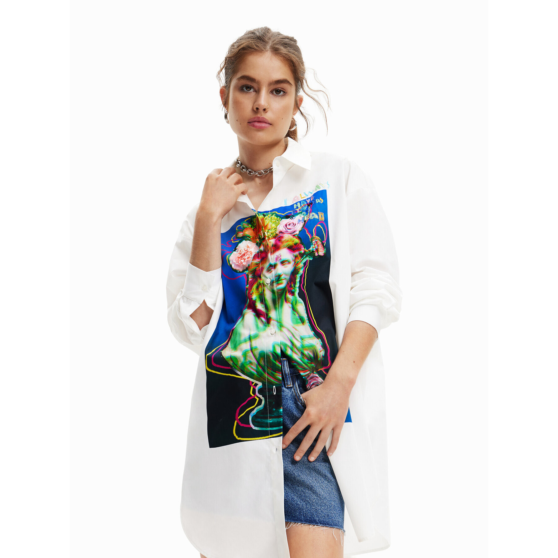 Desigual Košile Daphne 23SWCW22 Bílá Oversize - Pepit.cz