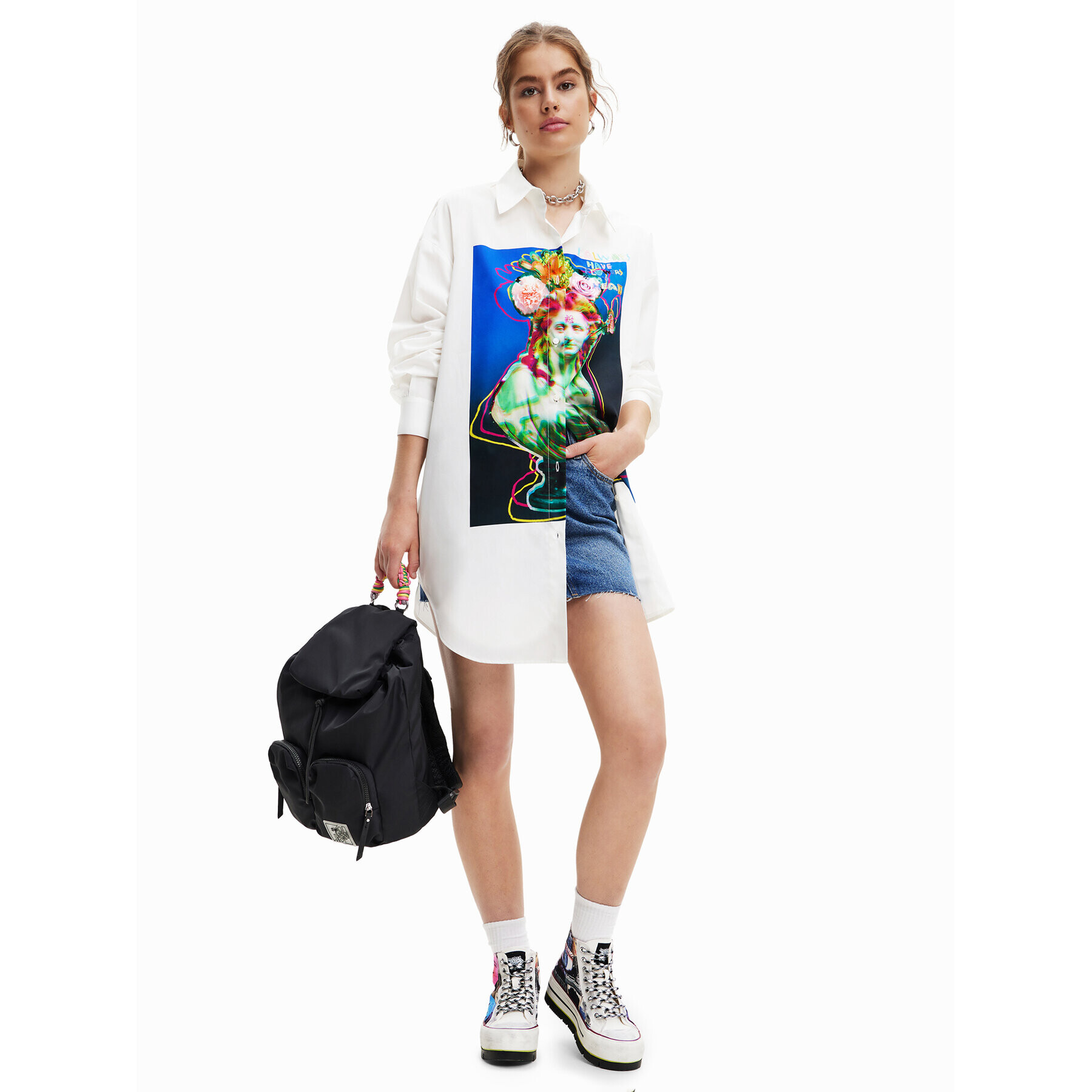 Desigual Košile Daphne 23SWCW22 Bílá Oversize - Pepit.cz