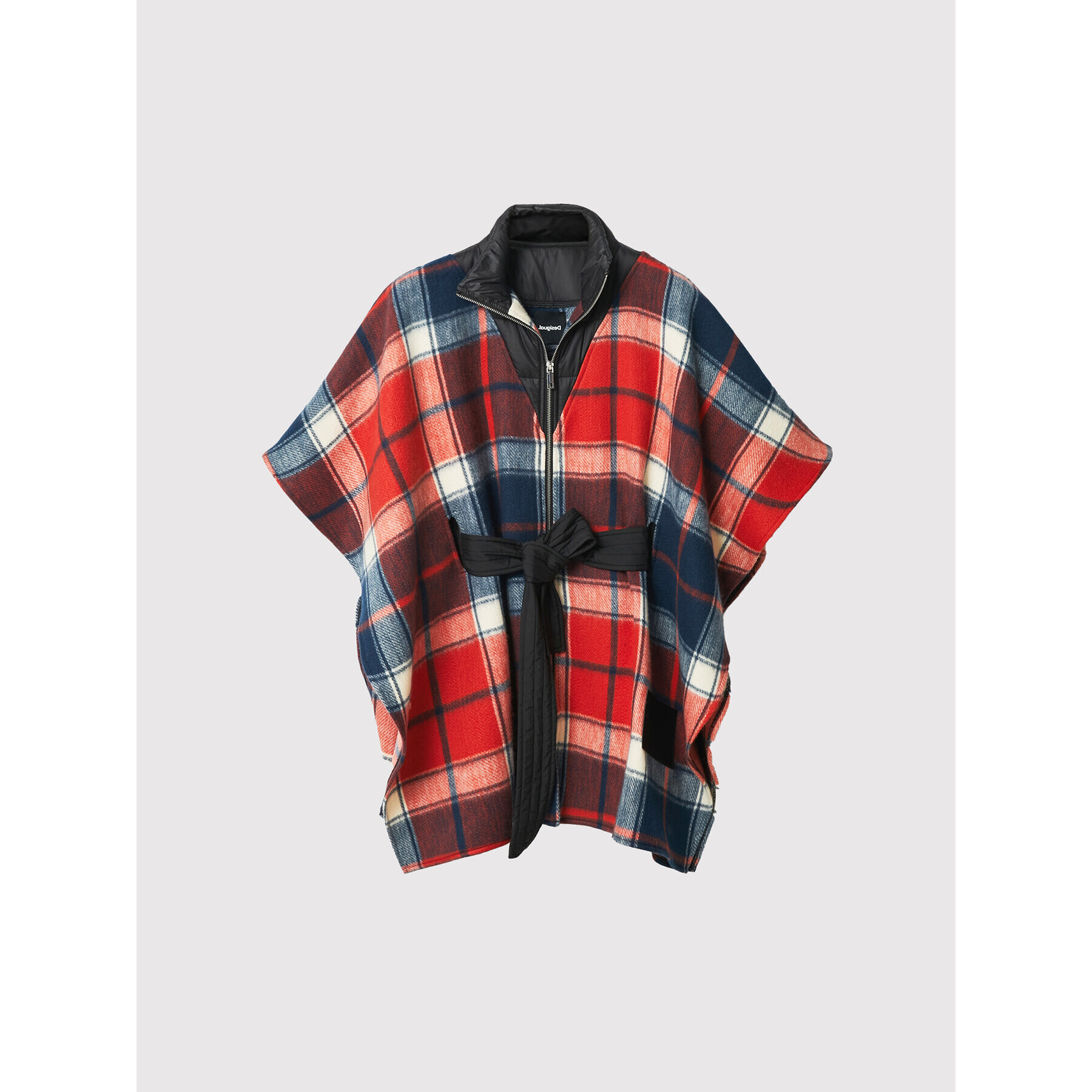 Desigual Pončo Red Check Milan 22WAIA12 Červená Relaxed Fit - Pepit.cz