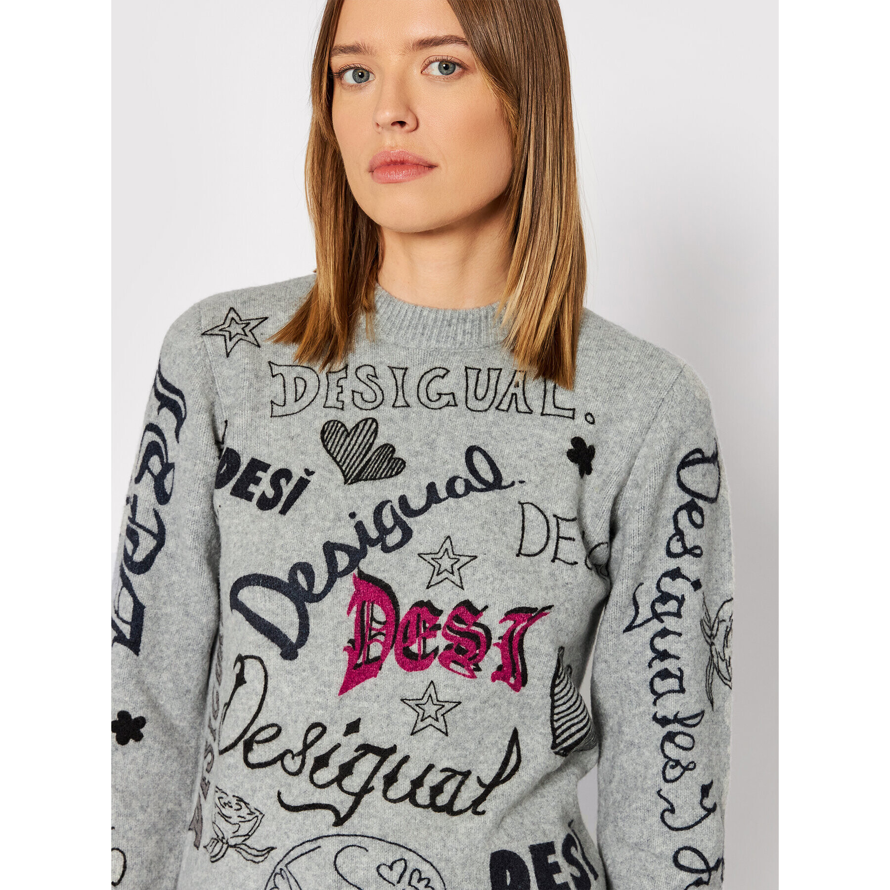 Desigual Svetr Paloma 21WWJFAE Šedá Regular Fit - Pepit.cz