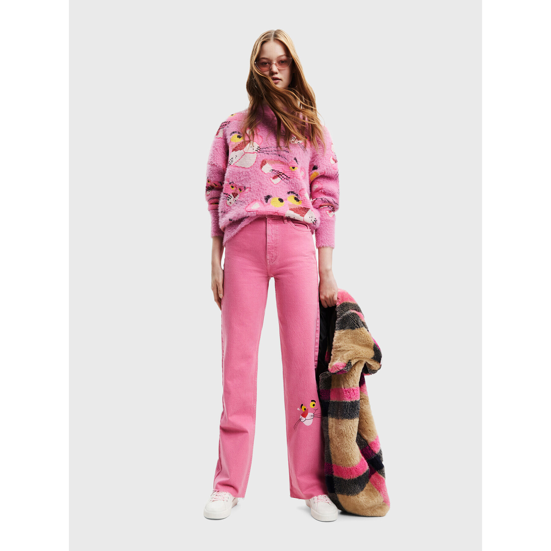 Desigual Svetr PINK PANTHER 22WWJF59 Růžová Oversize - Pepit.cz